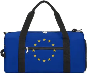 European Union Flag Travel Gym Bag with Shoe Compartment Waterproof Weekender for Sports Yoga Beach
