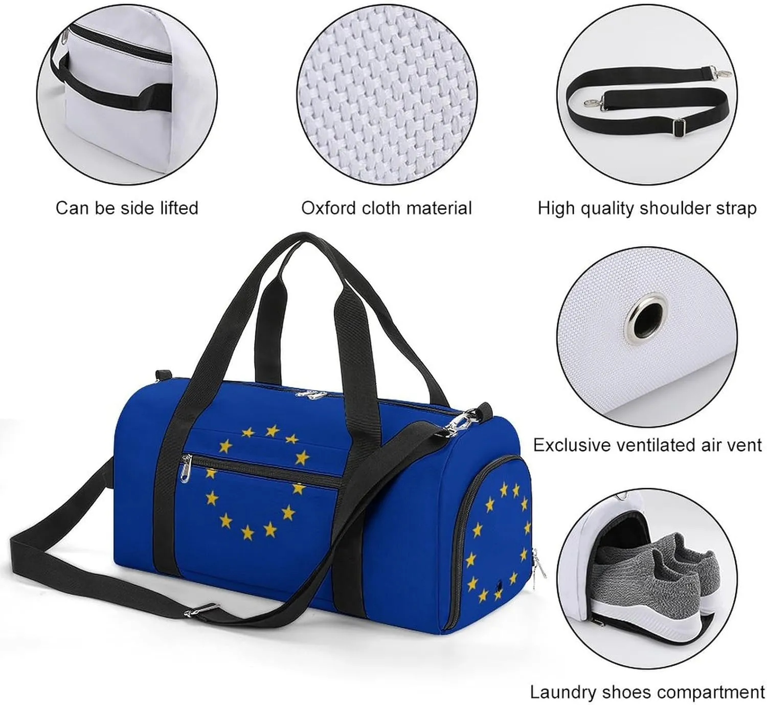 European Union Flag Travel Gym Bag with Shoe Compartment Waterproof Weekender for Sports Yoga Beach