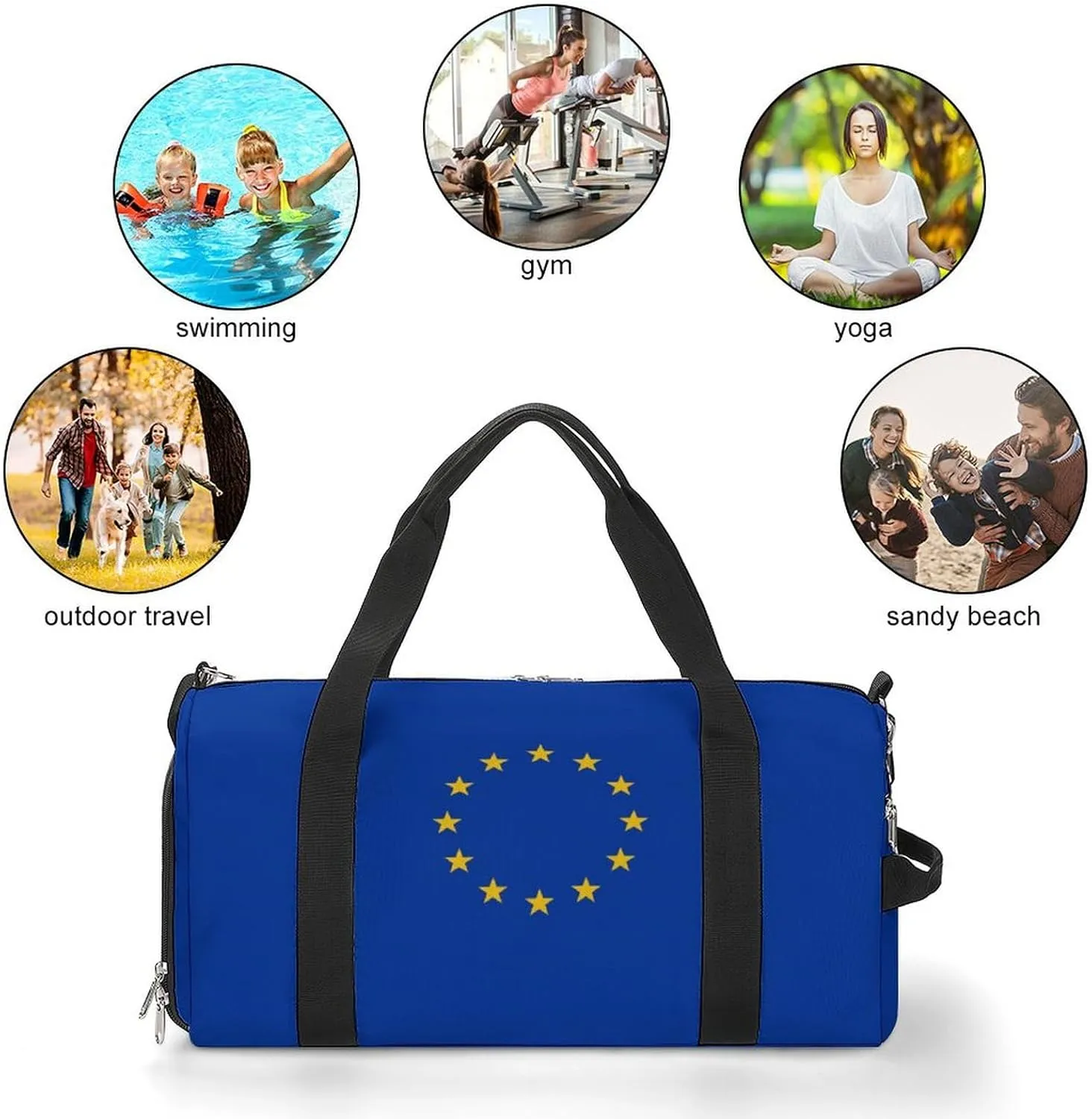 European Union Flag Travel Gym Bag with Shoe Compartment Waterproof Weekender for Sports Yoga Beach