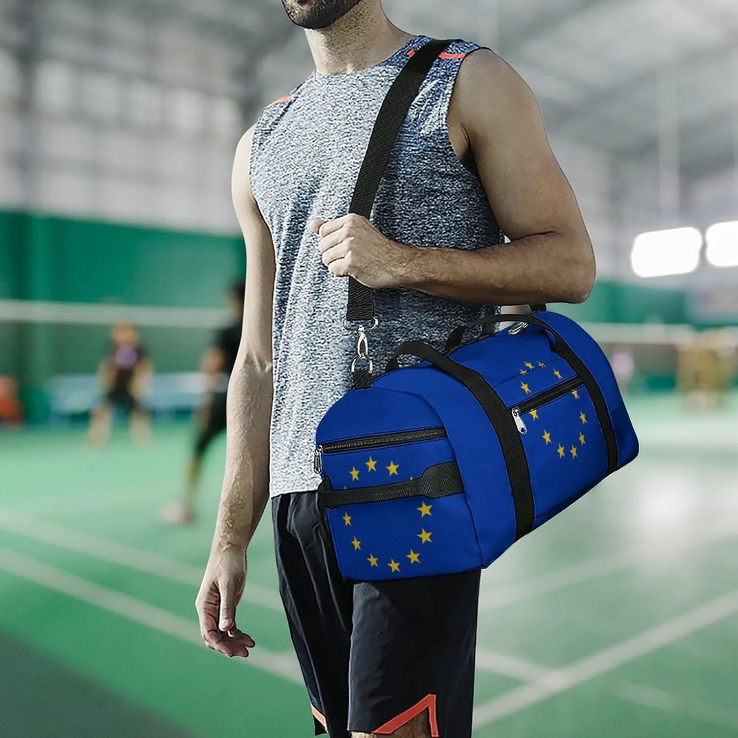 European Union Flag Travel Gym Bag with Shoe Compartment Waterproof Weekender for Sports Yoga Beach