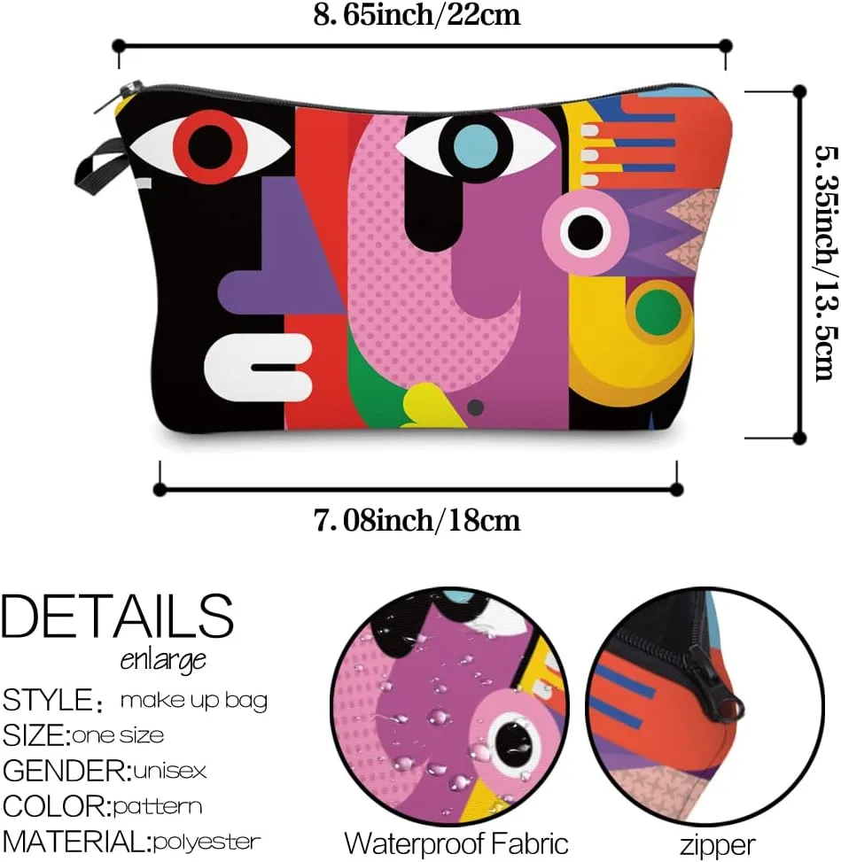 Evergoo 2 Pack Soft Makeup Bag for Purse, 3D Allover Printed Makeup Pouch with Zipper Cute Storage Washing Bag Small Pouch Gift for Women-Art