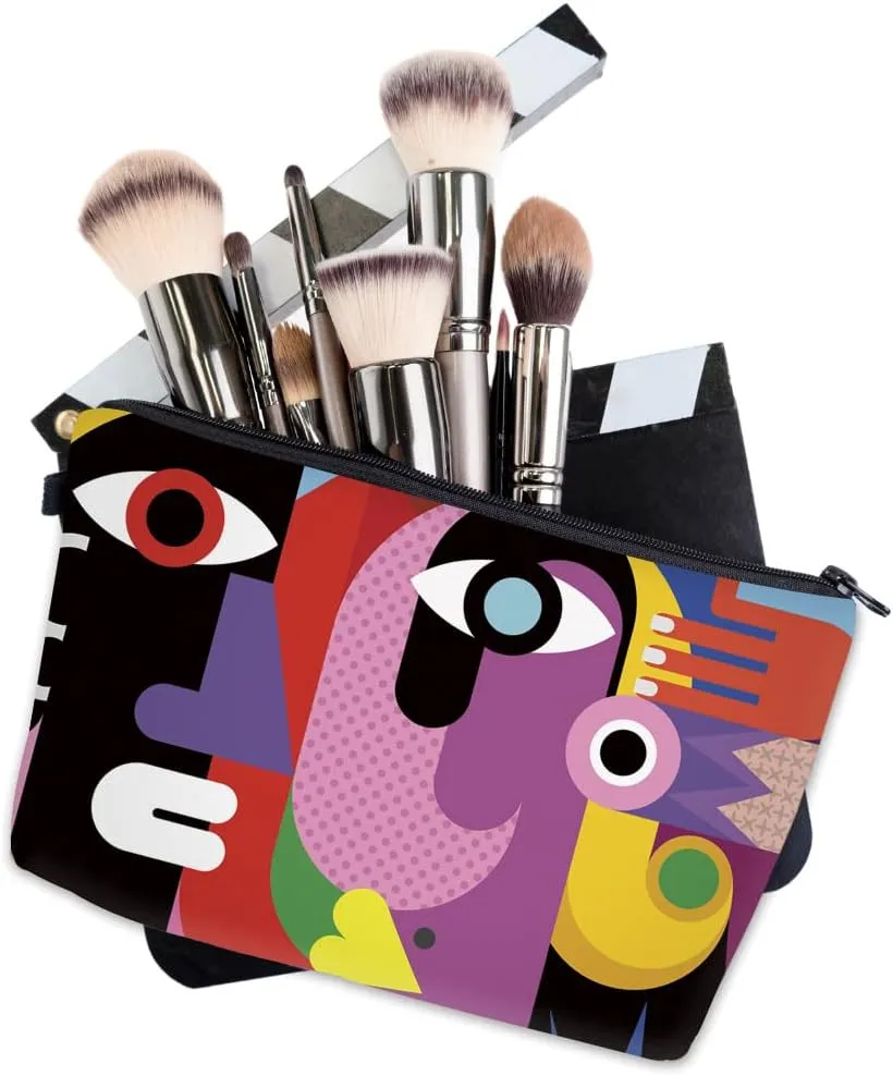 Evergoo 2 Pack Soft Makeup Bag for Purse, 3D Allover Printed Makeup Pouch with Zipper Cute Storage Washing Bag Small Pouch Gift for Women-Art