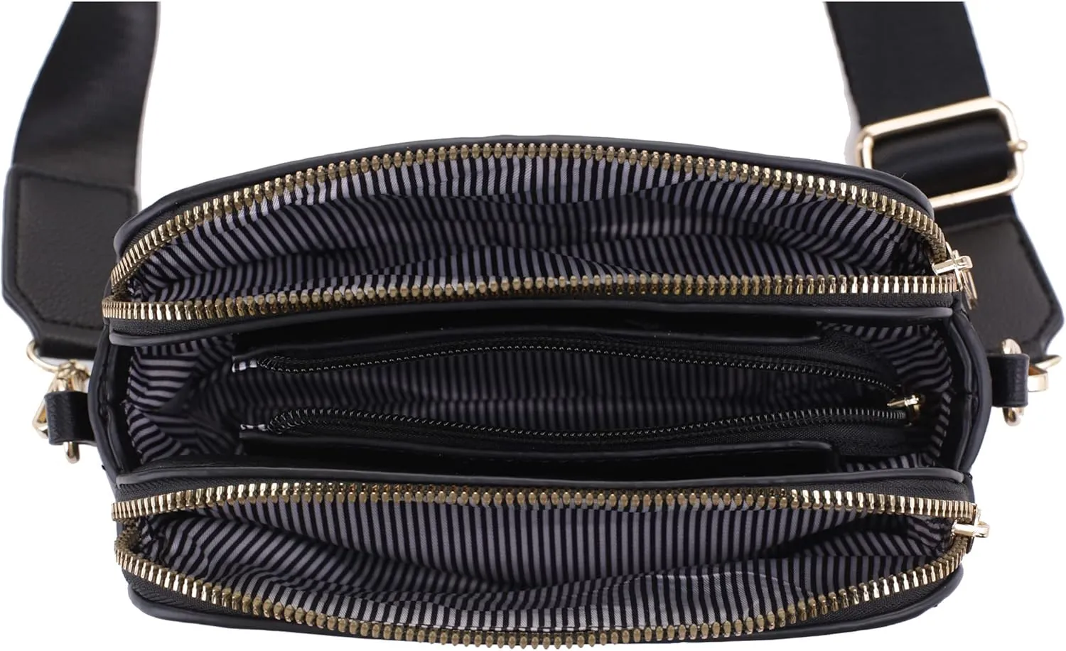 EVVE Crossbody Bags for Women Trendy Triple Zip Small Crossbody Camera Bag Purse with Wide Guitar Strap