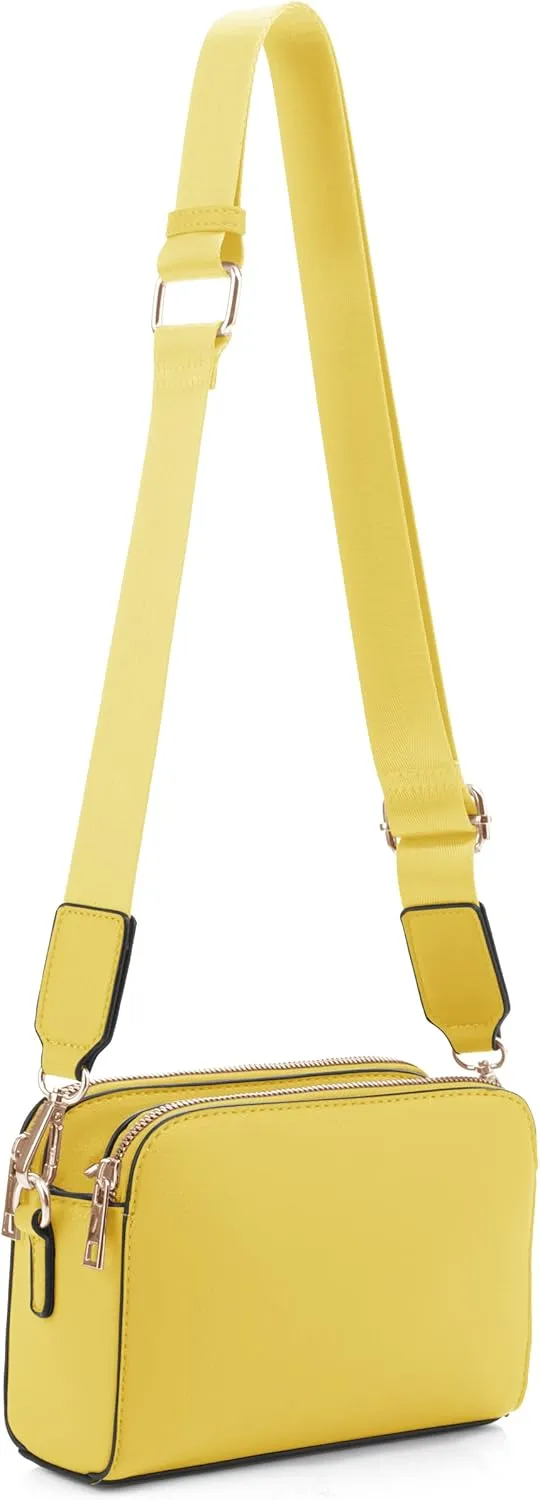 EVVE Crossbody Bags for Women Trendy Triple Zip Small Crossbody Camera Bag Purse with Wide Guitar Strap