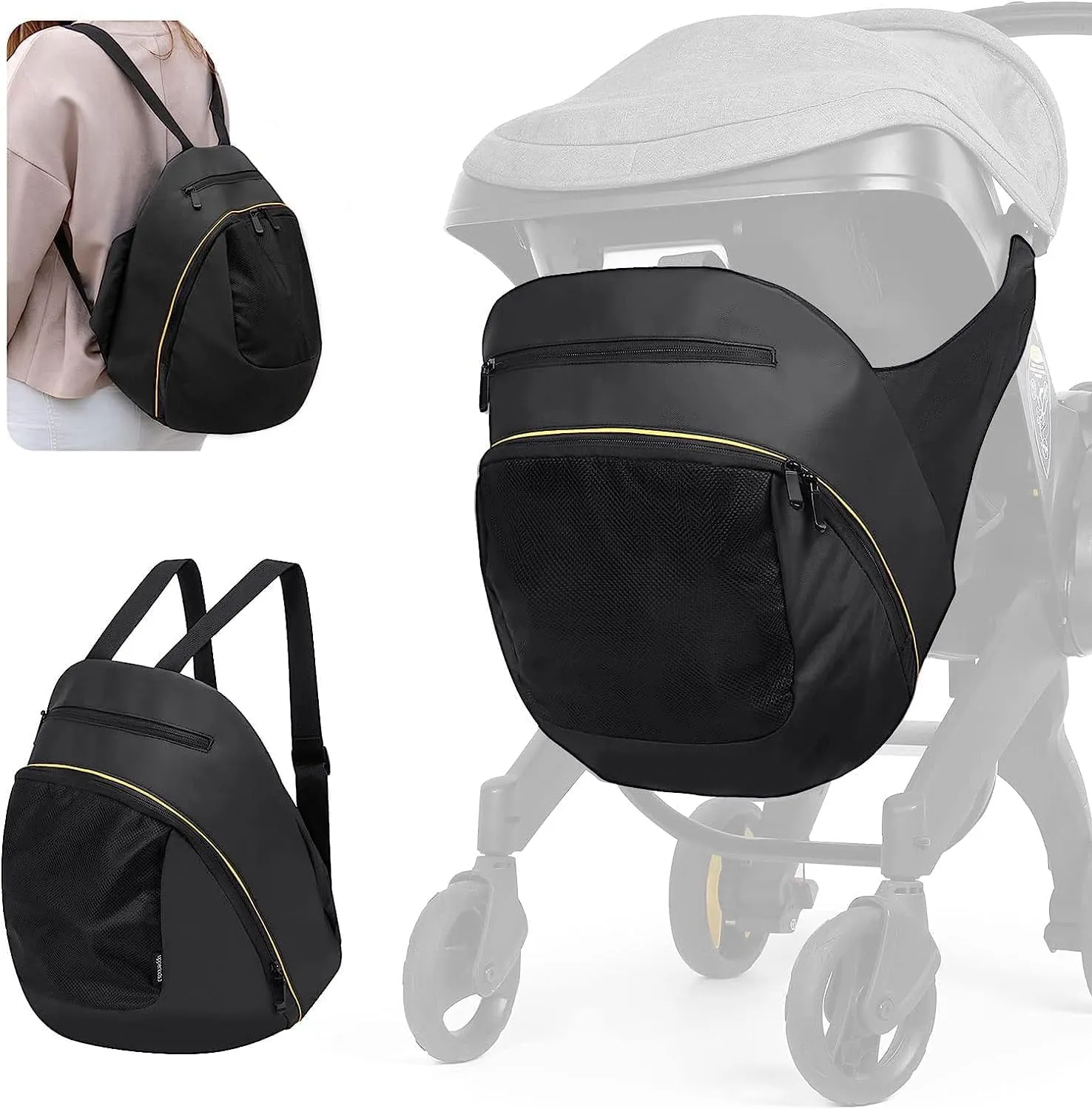 Exclusive Clip-On Stroller Storage Bag Compatible with Doona Stroller Car Seat, Non-Slip Wearable Stroller Organizer with Shoulder Straps, Baby Essentials Pram Car Seat Stroller Accessories
