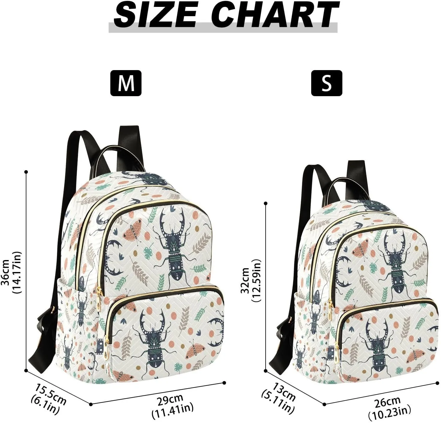 Exnundod Backpack Purse for Women Beetles Butterflies Leaves Mini Backpack Casual Backpack Print Travel Daypack,Medium