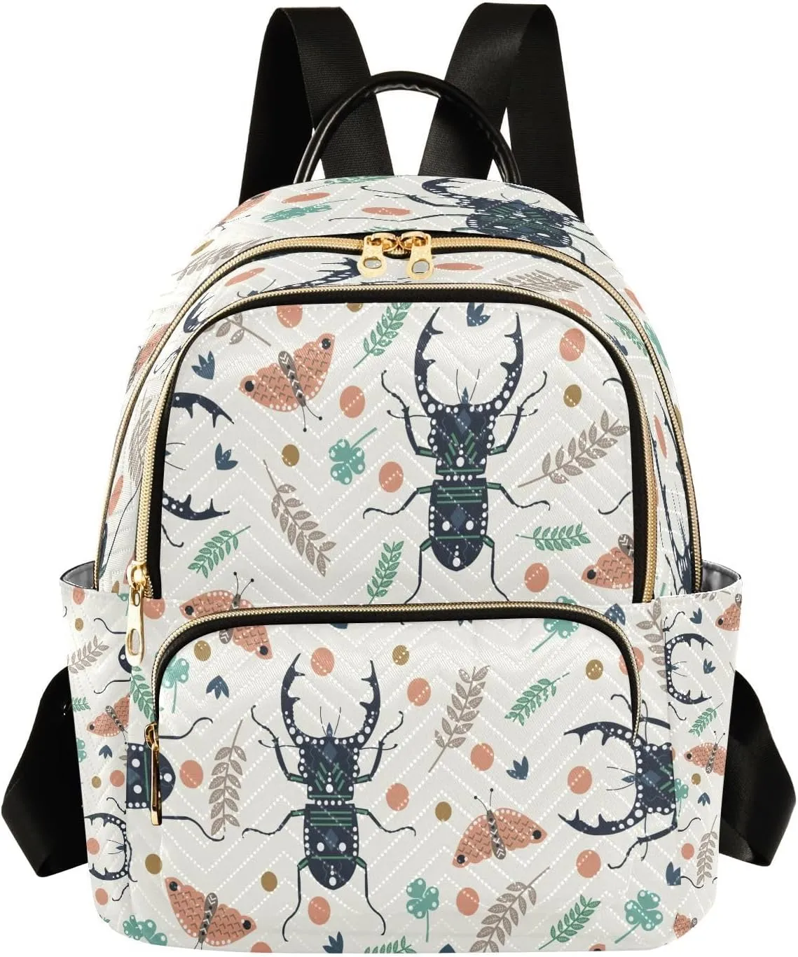 Exnundod Backpack Purse for Women Beetles Butterflies Leaves Mini Backpack Casual Backpack Print Travel Daypack,Medium