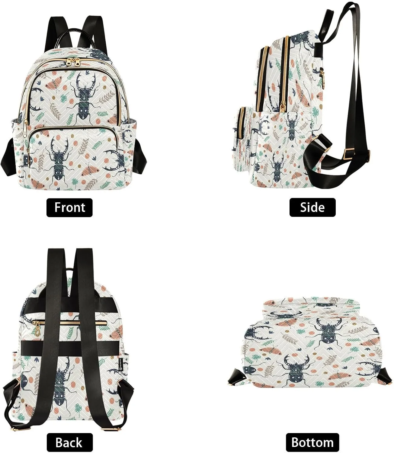 Exnundod Backpack Purse for Women Beetles Butterflies Leaves Mini Backpack Casual Backpack Print Travel Daypack,Medium