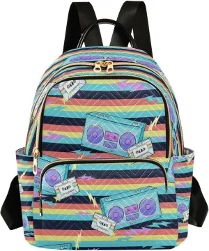 Exnundod Backpack Purse for Women Seamless Radio Tape Recorder Travel Backpack Casual Lightweight Daypack, Cassette Music