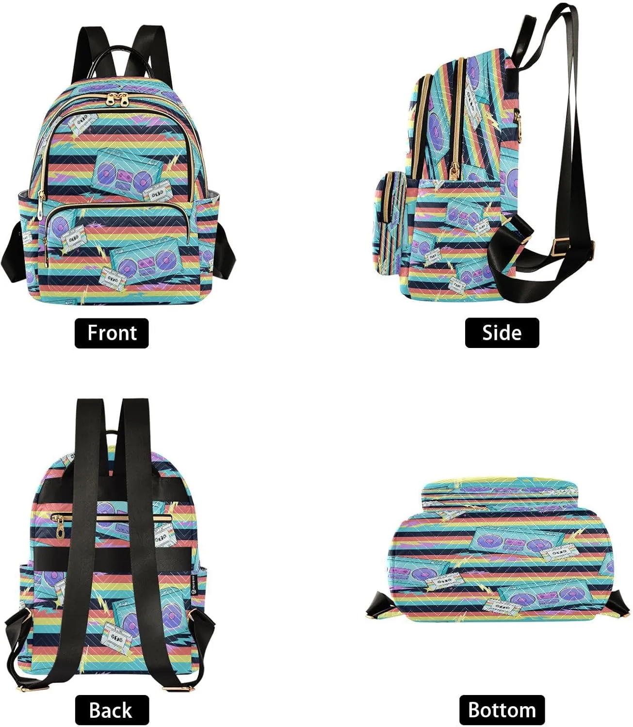 Exnundod Backpack Purse for Women Seamless Radio Tape Recorder Travel Backpack Casual Lightweight Daypack, Cassette Music