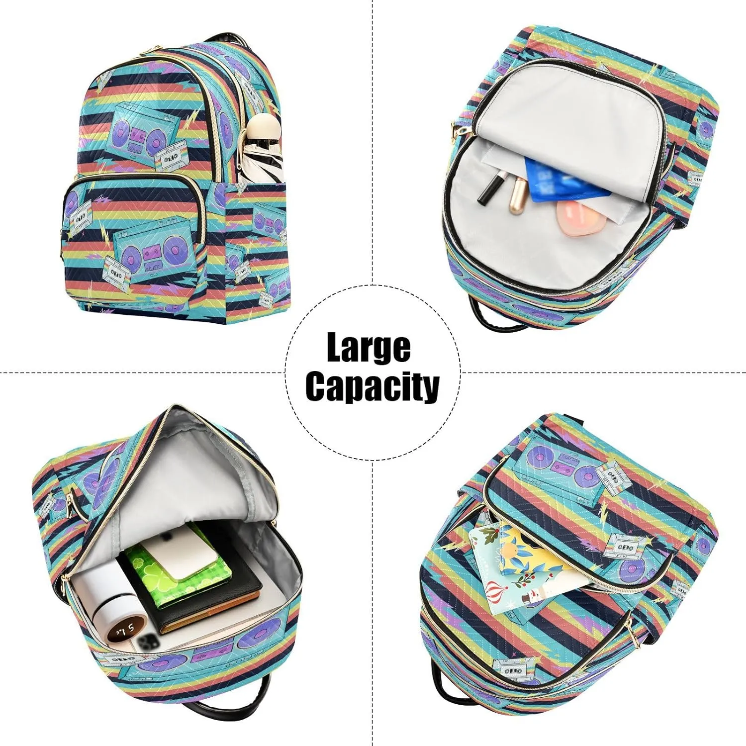 Exnundod Backpack Purse for Women Seamless Radio Tape Recorder Travel Backpack Casual Lightweight Daypack, Cassette Music