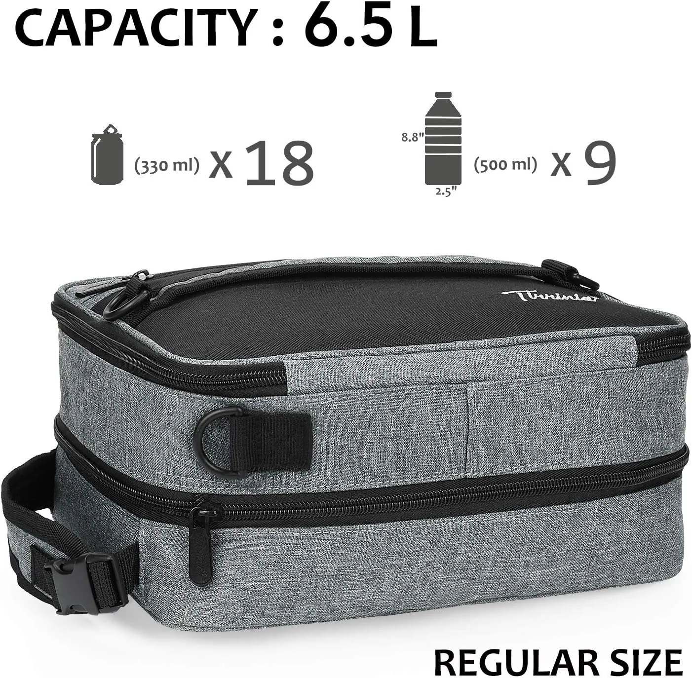 Expandable Insulated Lunch Bag, Leakproof Flat Lunch Cooler Tote with Shoulder Strap for Men and Women, Suitable for Work & Office by Tirrinia, Dark Grey