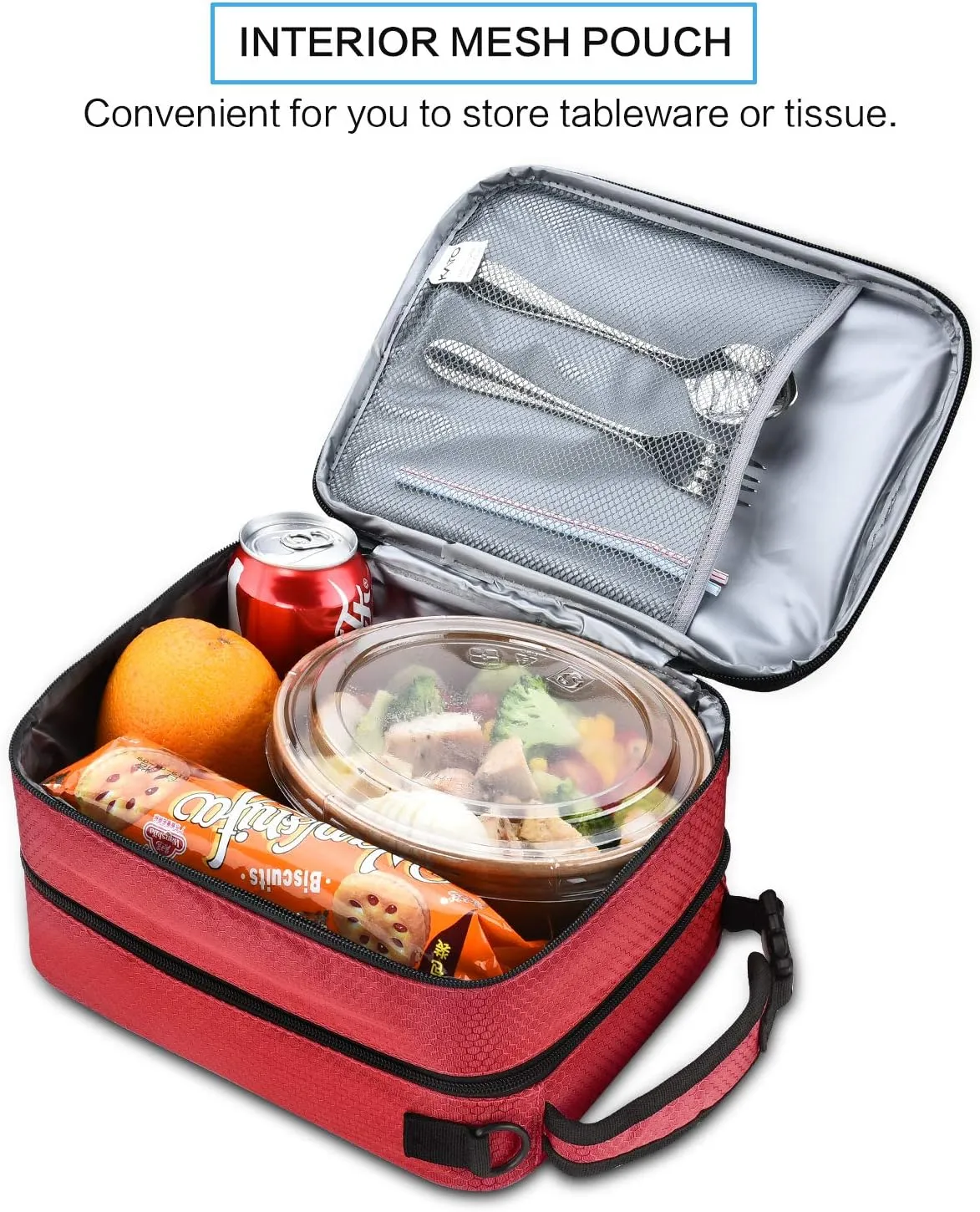 Expandable Insulated Lunch Bag, Leakproof Flat Lunch Cooler Tote with Shoulder Strap for Men and Women, Suitable for Work & Office, Red