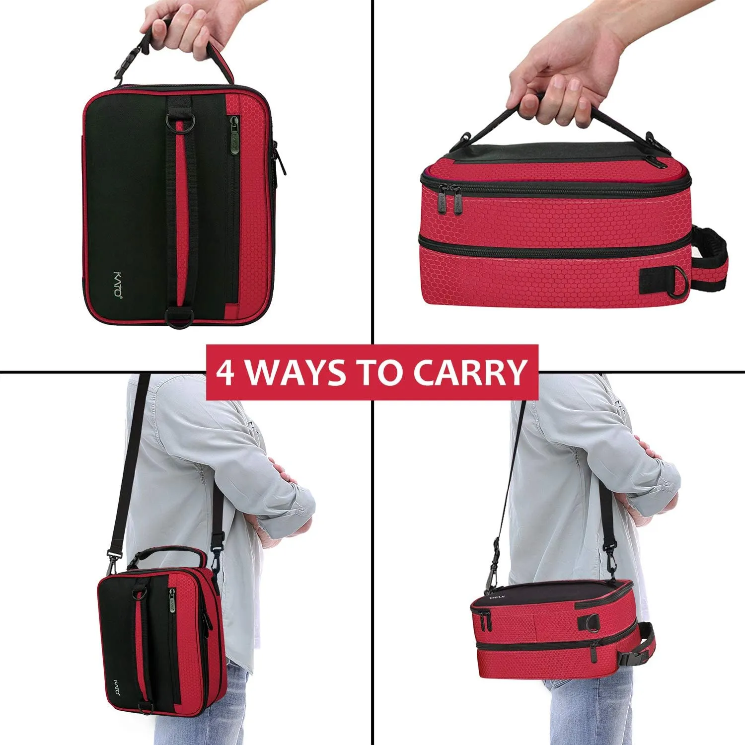 Expandable Insulated Lunch Bag, Leakproof Flat Lunch Cooler Tote with Shoulder Strap for Men and Women, Suitable for Work & Office, Red