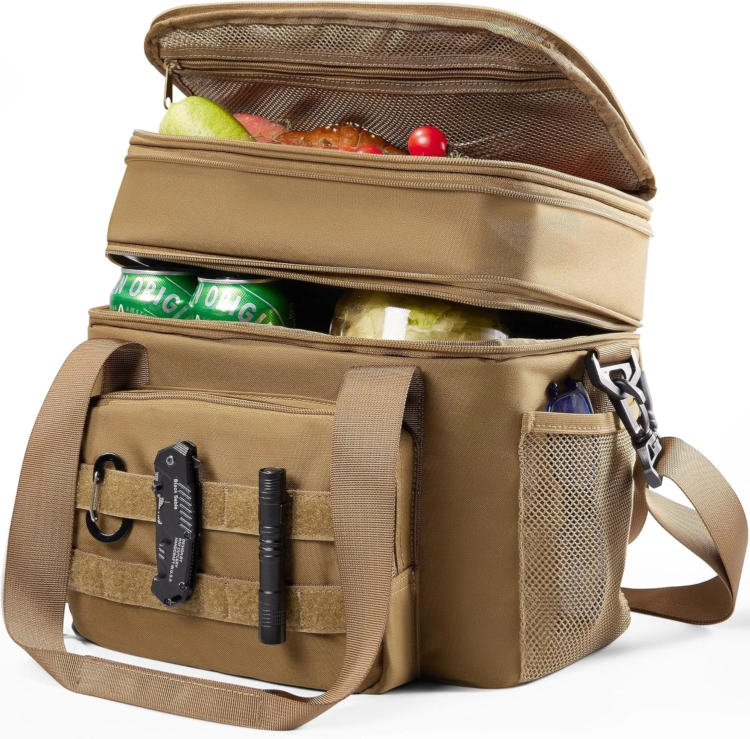 Expandable Lunch Box for Men, Insulated Tactical Lunch Bag - Leakproof Cooler with Padded Shoulder Strap, Reusable Lunch Tote Bag Thermal Lunchbox for Work Camping Picnic Beach, 18L