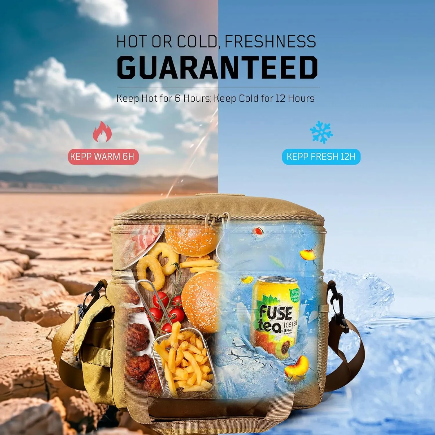 Expandable Lunch Box for Men, Insulated Tactical Lunch Bag - Leakproof Cooler with Padded Shoulder Strap, Reusable Lunch Tote Bag Thermal Lunchbox for Work Camping Picnic Beach, 18L