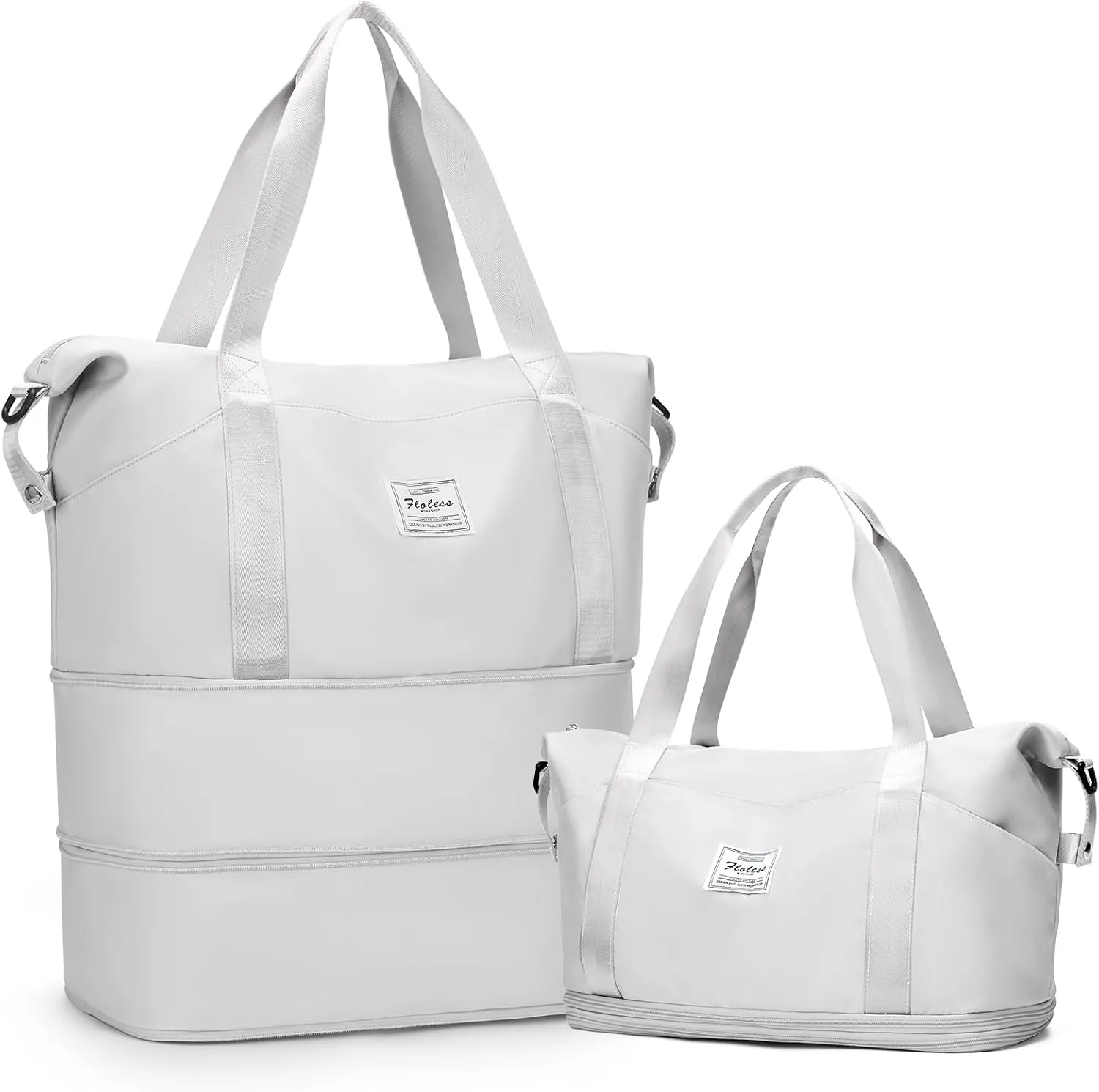 Expandable Travel Duffle Bag for Women Men, Large Gym Bag Travel Tote Bags, Waterproof Carry On Personal Item Bag Airline Approved, Overnight Workout Weekender Bag with Luggage Sleeve, Light Grey