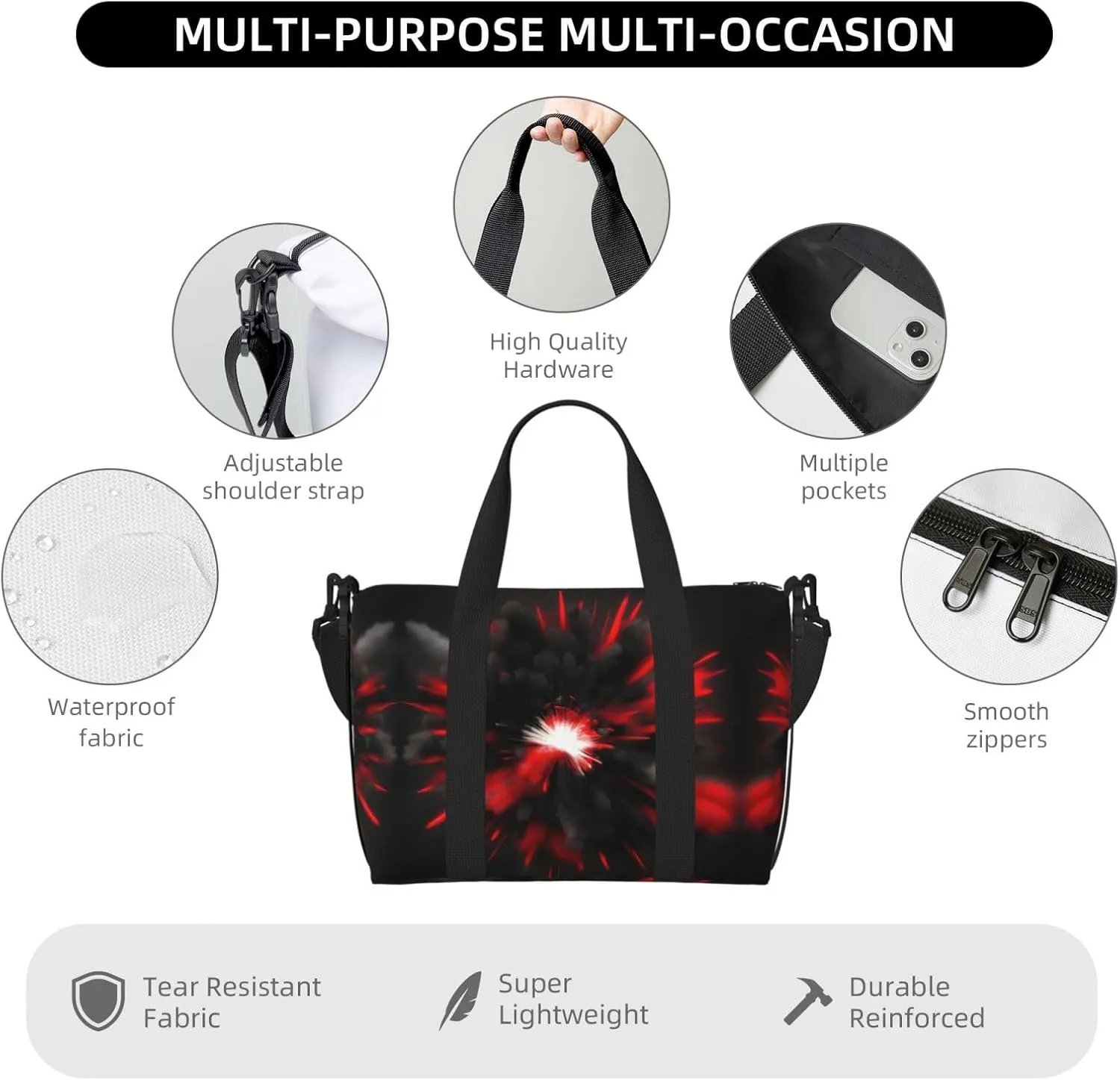 Explosion Burst Red Black Travel Bags, Weekender Carry On For Women, Sports Gym Bag, Workout Duffel Bag,Overnight