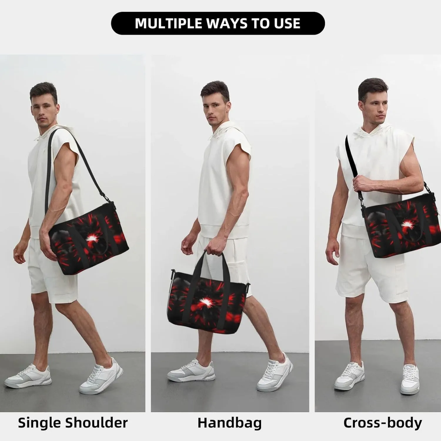 Explosion Burst Red Black Travel Bags, Weekender Carry On For Women, Sports Gym Bag, Workout Duffel Bag,Overnight