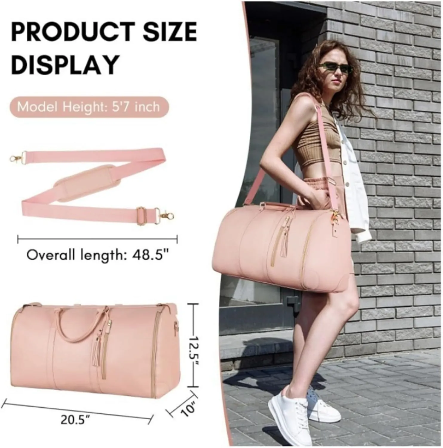 Extra Large Foldable Duffle Bag 20.5" 80L Capacity，Water Resistant Premium PU Leather，Lightweight Collapsible Storage Bag for Travel, Gym (Ear beige,52.07 * 25.4 * 31.75cm)