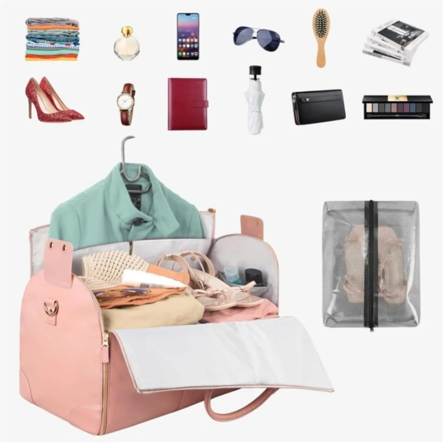 Extra Large Foldable Duffle Bag 20.5" 80L Capacity，Water Resistant Premium PU Leather，Lightweight Collapsible Storage Bag for Travel, Gym (Ear beige,52.07 * 25.4 * 31.75cm)