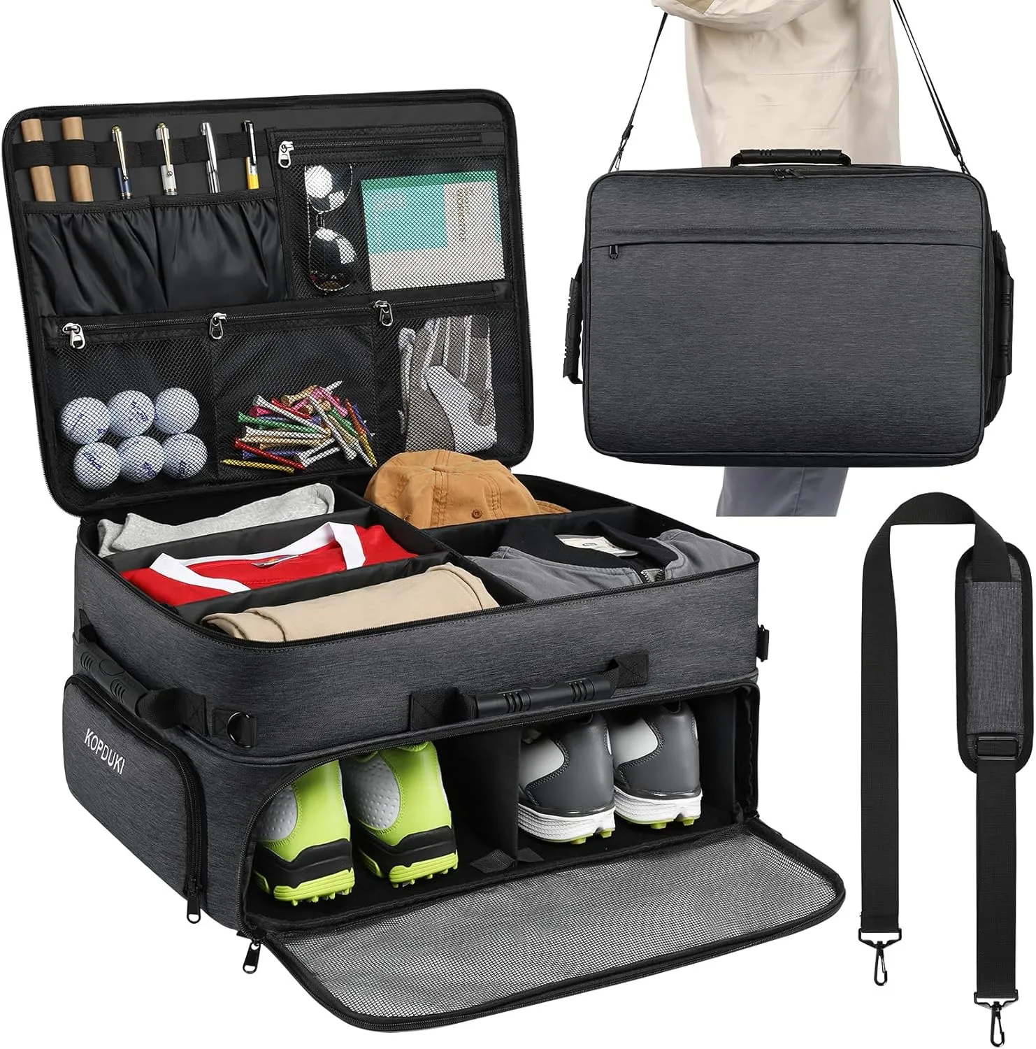 Extra Large Golf Trunk Organizer, Golf Gifts for Men Golfers, 20"x 14"x 10" 2 Layer Golf Trunk Organizer for Car, Water-resistant with Ventilated Compartment for 2 Pair Shoes and More Golf Accessories