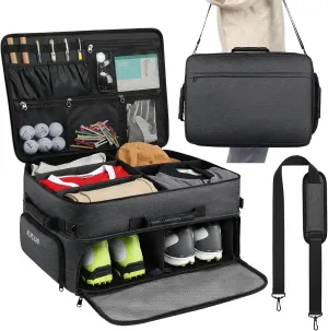 Extra Large Golf Trunk Organizer, Golf Gifts for Men Golfers, 20"x 14"x 10" 2 Layer Golf Trunk Organizer for Car, Water-resistant with Ventilated Compartment for 2 Pair Shoes and More Golf Accessories