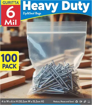 Extra Thick Zip Top Bags, 4x6 6mil Inches heavy-duty bags are made of LDPE material and are puncture-resistant. They are perfect for travel, storage, and industrial use - 4x6 inches Pack 100