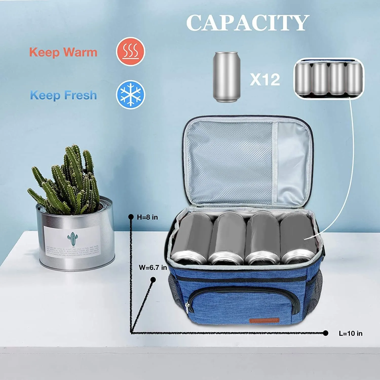 ExtraCharm Insulated Lunch Bag for Women/Men - Reusable Lunch Box for Office Picnic Hiking Beach - Leakproof Cooler Tote Bag Organizer with Adjustable Shoulder Strap for Adults - Black
