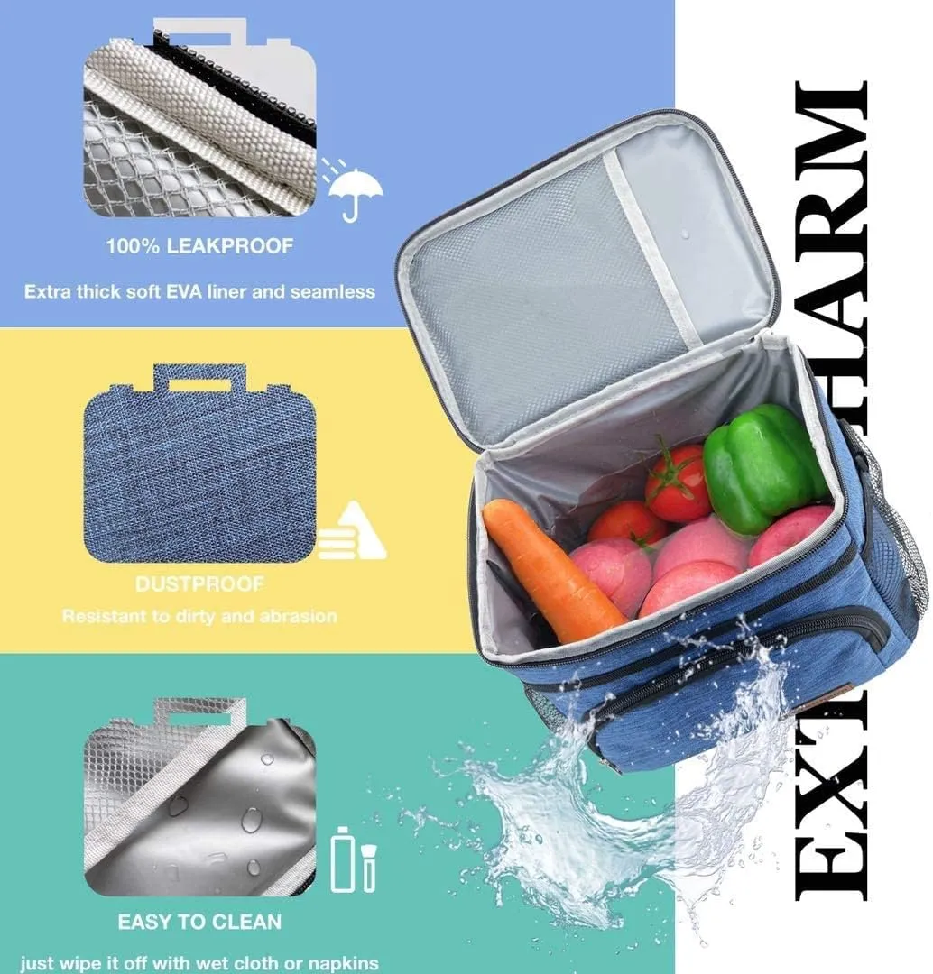 ExtraCharm Insulated Lunch Bag for Women/Men - Reusable Lunch Box for Office Picnic Hiking Beach - Leakproof Cooler Tote Bag Organizer with Adjustable Shoulder Strap for Adults