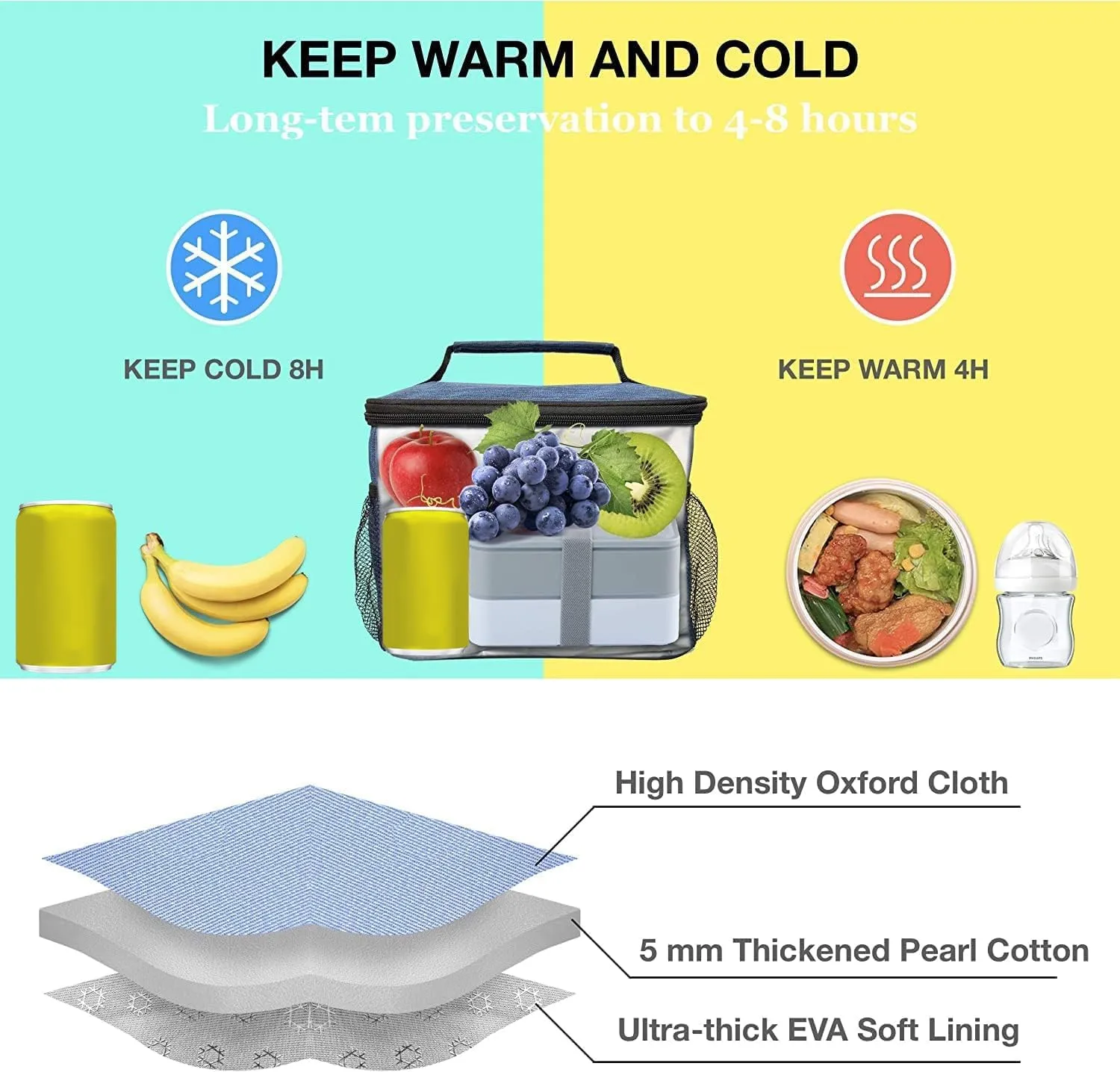 ExtraCharm Insulated Lunch Bag for Women/Men - Reusable Lunch Box for Office Picnic Hiking Beach - Leakproof Cooler Tote Bag Organizer with Adjustable Shoulder Strap for Adults