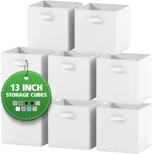 Fabric Storage Cubes for Cube Organizer - 8 Pack Heavy Duty White Storage Bins - 13 Inch Cube Storage Bin, Use As A Clothes Storage Box In Closet, Baskets For Shelves or Cubbies Storage bins