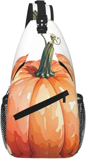 Fall Watercolor Pumpkins Sling Bag For Women Men Travel Hiking Backpack Crossbody Shoulder Chest Bags Casual Daypack