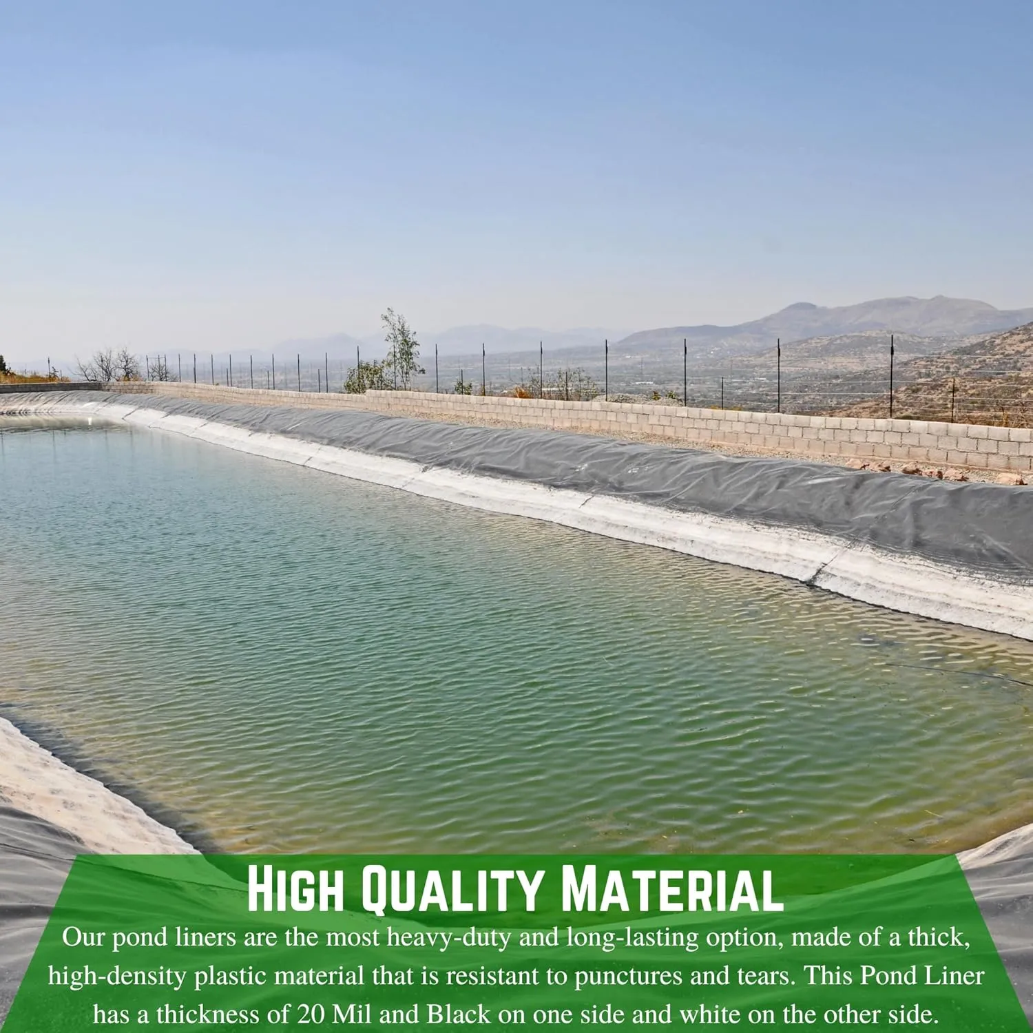 Farm Plastic Supply - 20 Mil Black/White Pond Liner - 20 Mil Fish Pond HDPE Liner, Pond Liners for Outdoor Ponds, Koi Ponds, Garden Fountain, Waterfall (6' x 25')