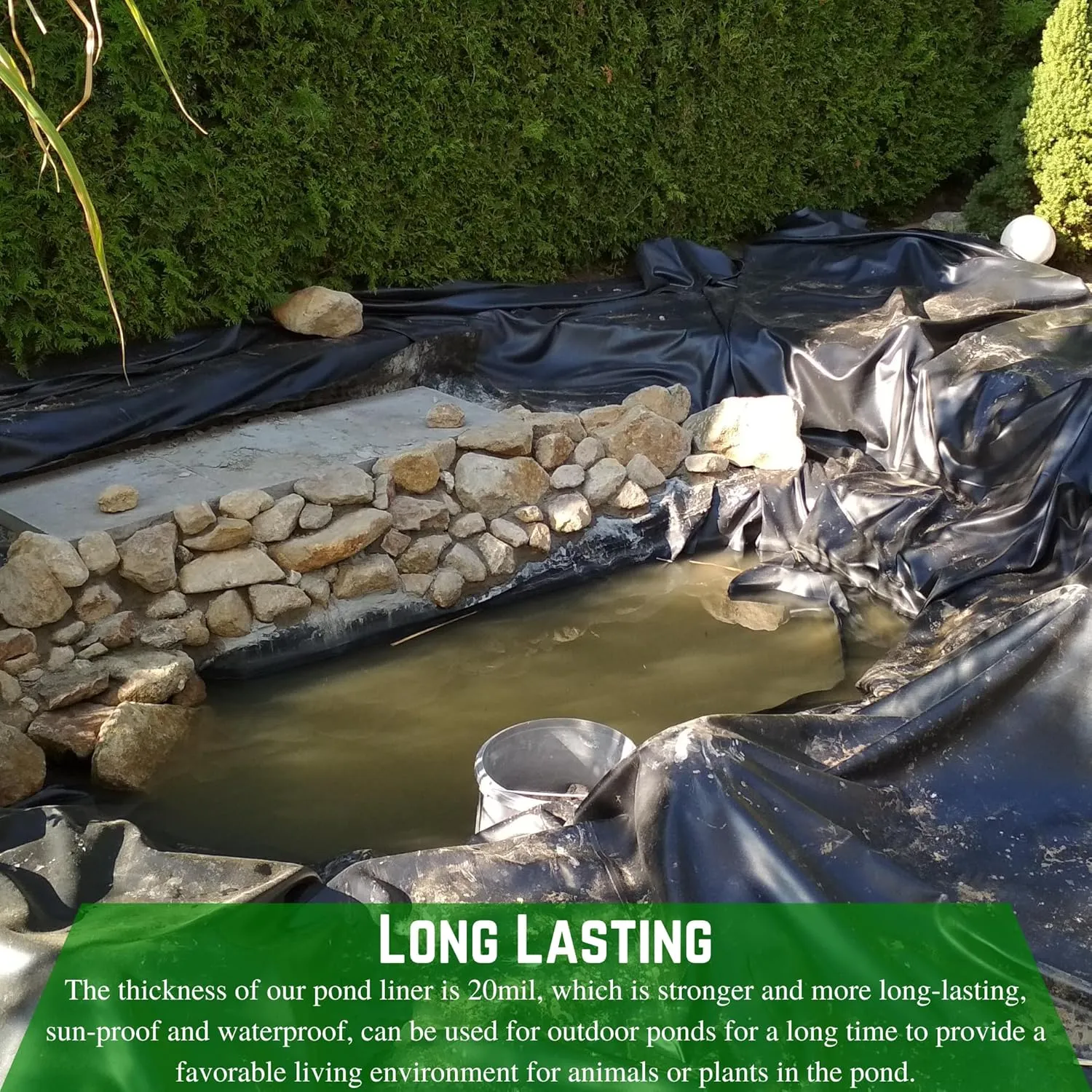 Farm Plastic Supply - 20 Mil Black/White Pond Liner - 20 Mil Fish Pond HDPE Liner, Pond Liners for Outdoor Ponds, Koi Ponds, Garden Fountain, Waterfall (6' x 25')