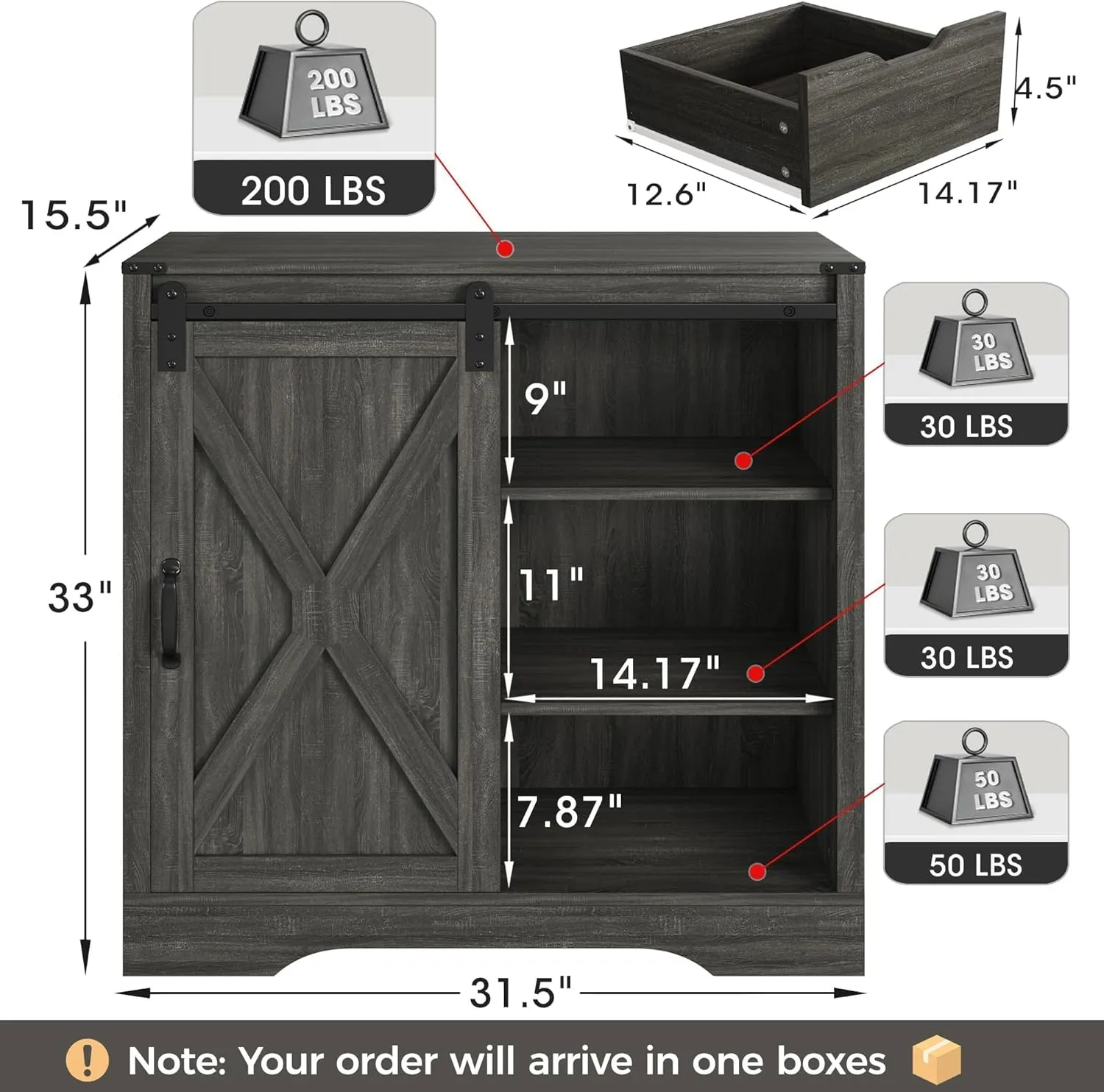 Farmhouse Coffee Bar Cabinet with Storage, Sideboard Buffet Cabinet with Sliding Bar Door 33" H, Wooden Rustic Accent Cabinet Table for Dining Room Living Room Kitchen, Dark Grey