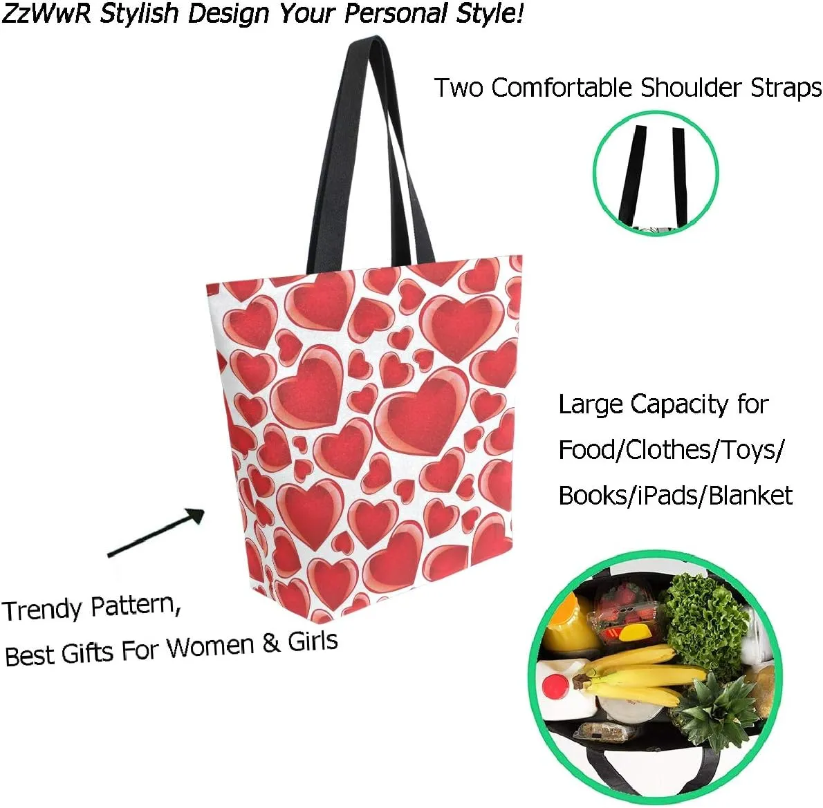 Fashion Beautiful Printed Pattern Extra Large Shoulder Tote Bag for Beach Travel Weekender Gym Grocery Shopping