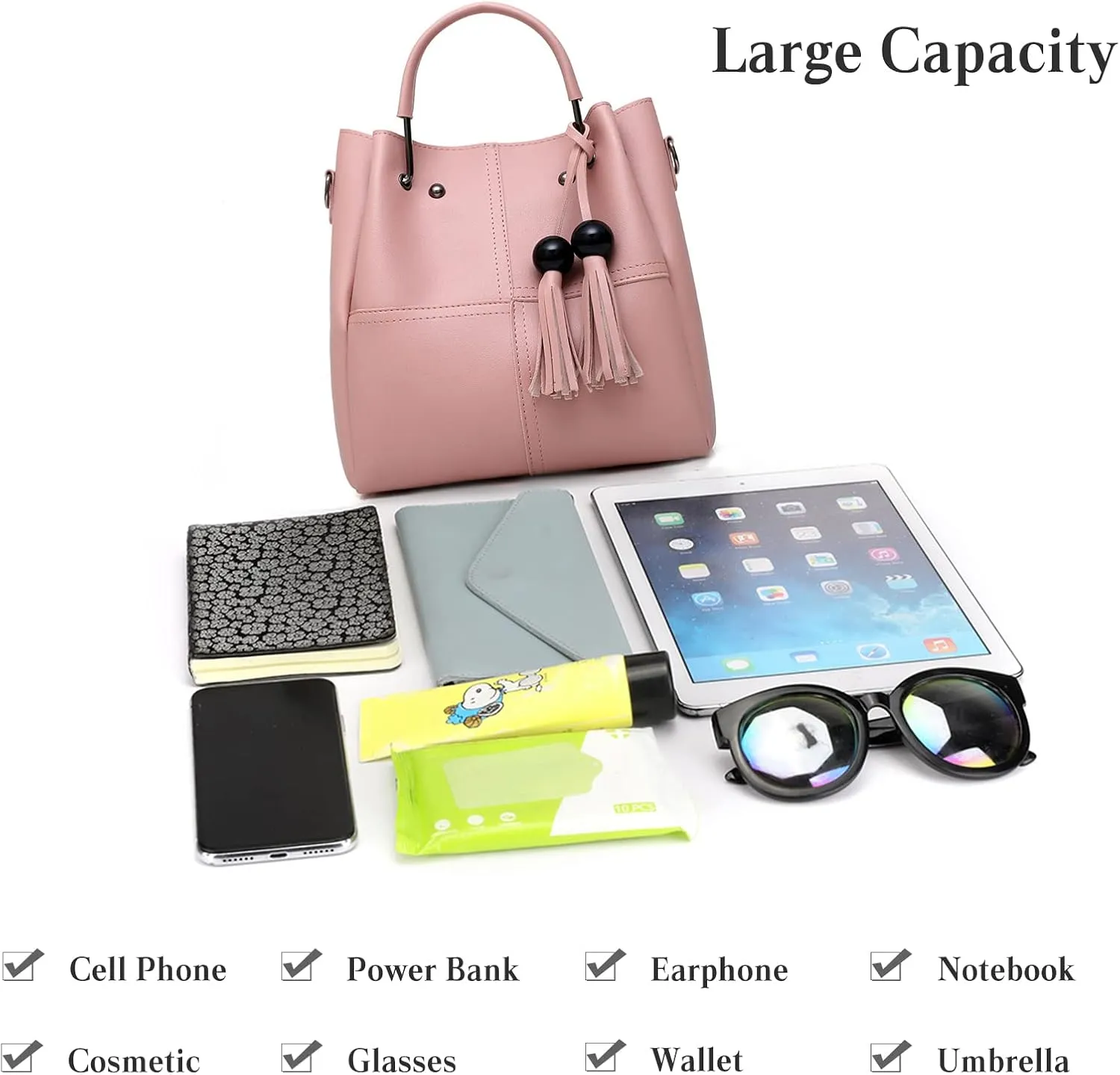 Fashion Bucket Tote Bag 3 Pcs Set Women Handbag Shoulder Bag Waterproof