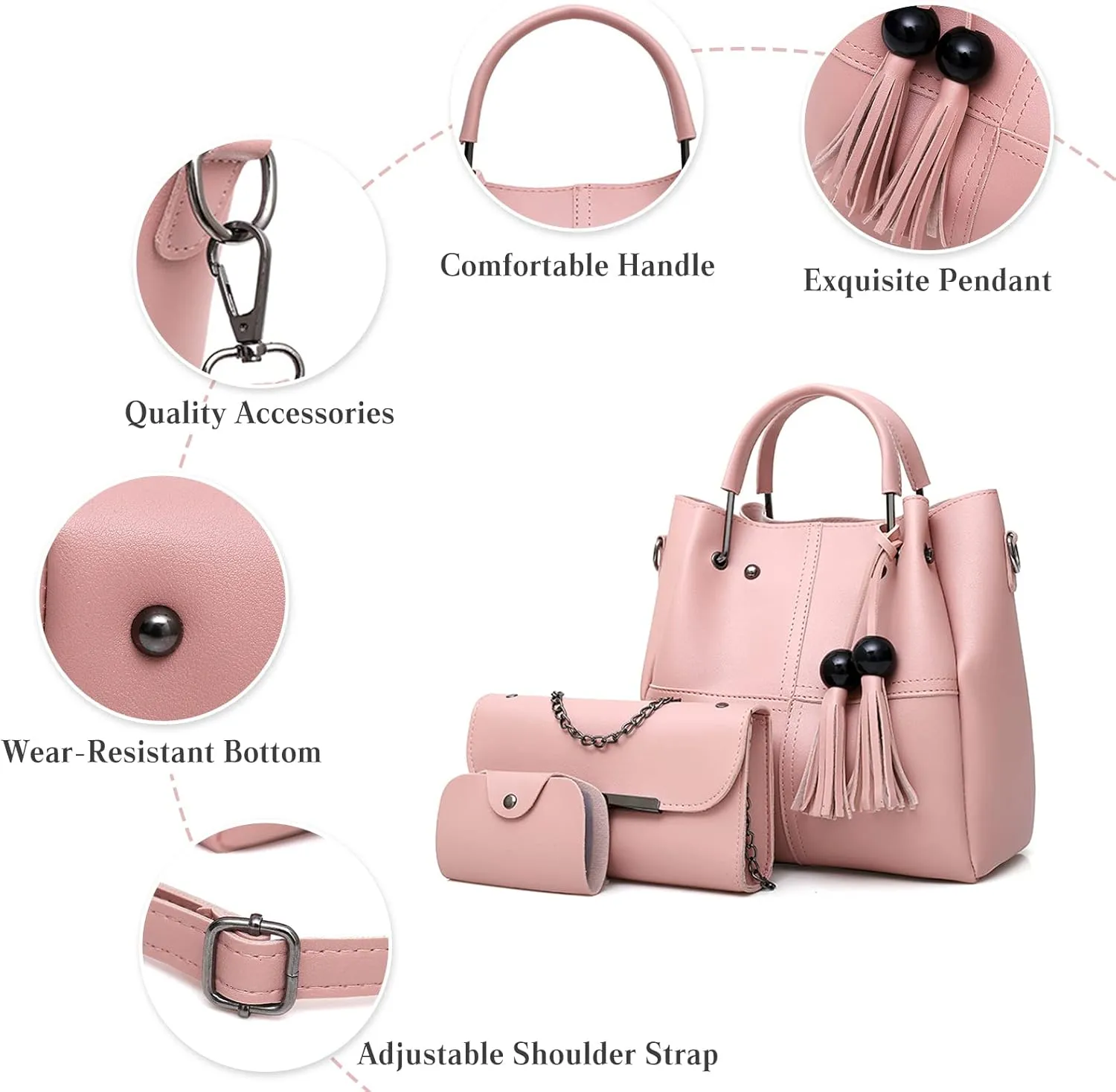 Fashion Bucket Tote Bag 3 Pcs Set Women Handbag Shoulder Bag Waterproof
