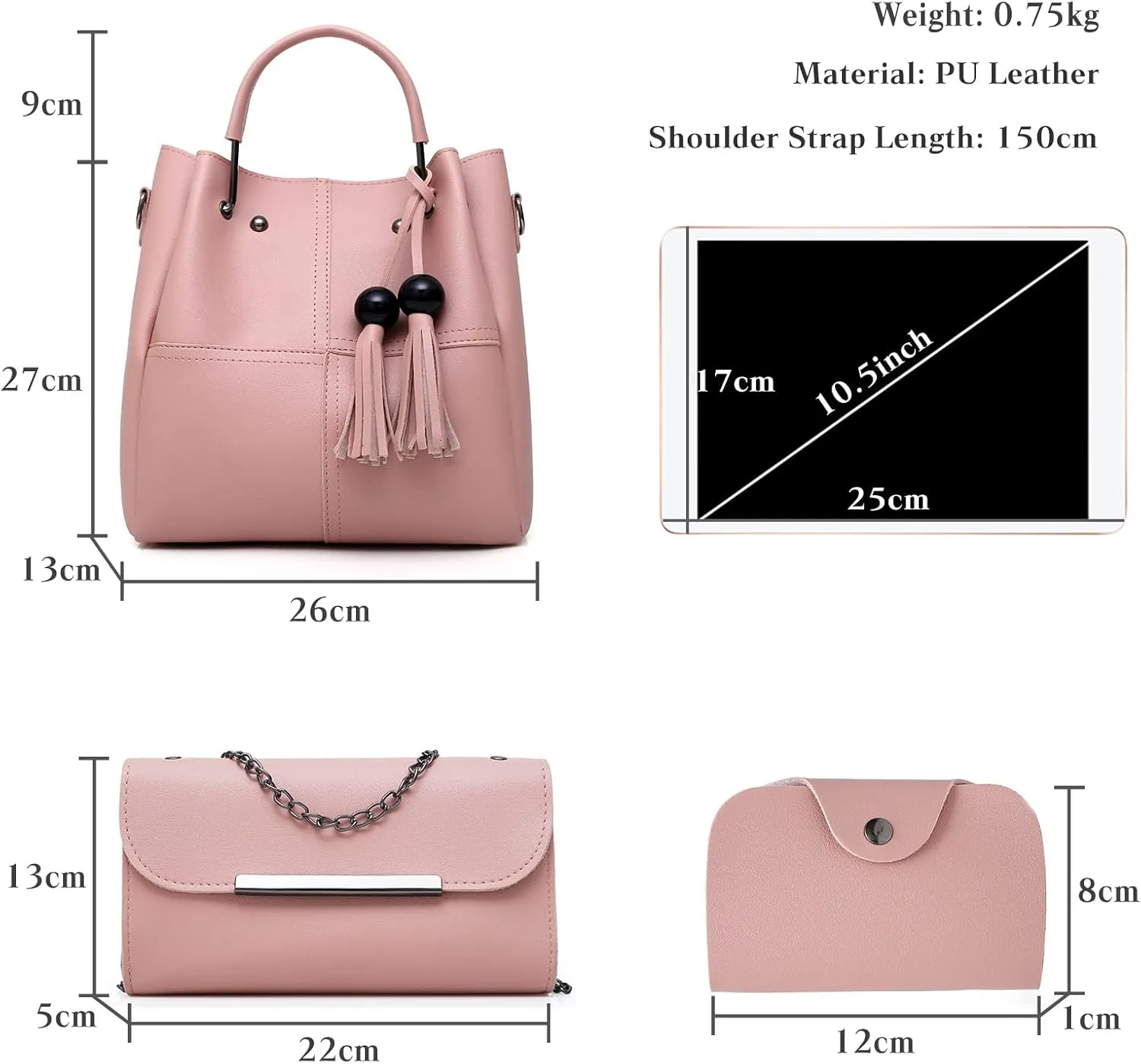 Fashion Bucket Tote Bag 3 Pcs Set Women Handbag Shoulder Bag Waterproof