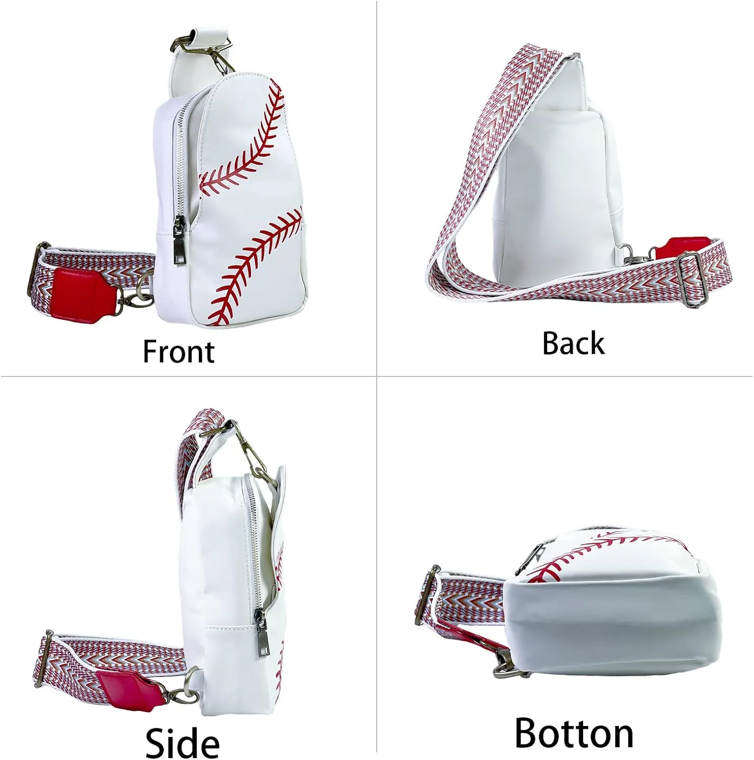 FAYBA Small Sling Bag for Women Crossbody Bag, Baseball Print PU Leather Wide Guitar Strap Chest Sling Backpack Purse