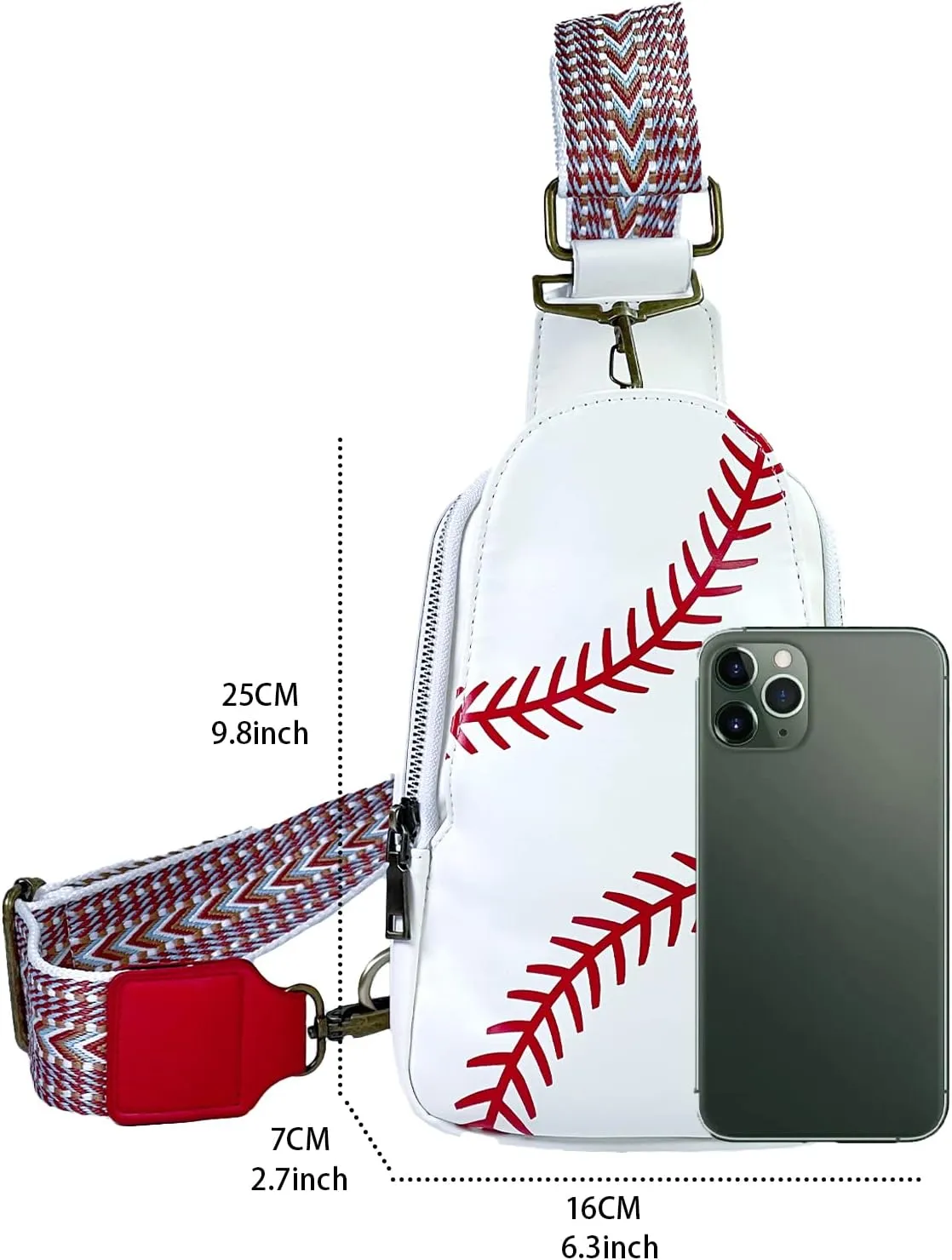 FAYBA Small Sling Bag for Women Crossbody Bag, Baseball Print PU Leather Wide Guitar Strap Chest Sling Backpack Purse