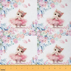 Feelyou Kawaii Cat Fabric by The Yard 10 Yards Pet Cats Pattern Decorative Waterproof Outdoor Fabric Flower Floral Print Upholstery Fabric Cartoon Animal Cute Kitten Print DIY Reupholstery Fabric