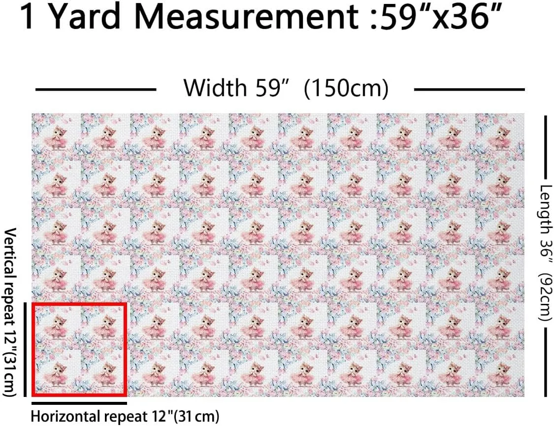 Feelyou Kawaii Cat Fabric by The Yard 10 Yards Pet Cats Pattern Decorative Waterproof Outdoor Fabric Flower Floral Print Upholstery Fabric Cartoon Animal Cute Kitten Print DIY Reupholstery Fabric