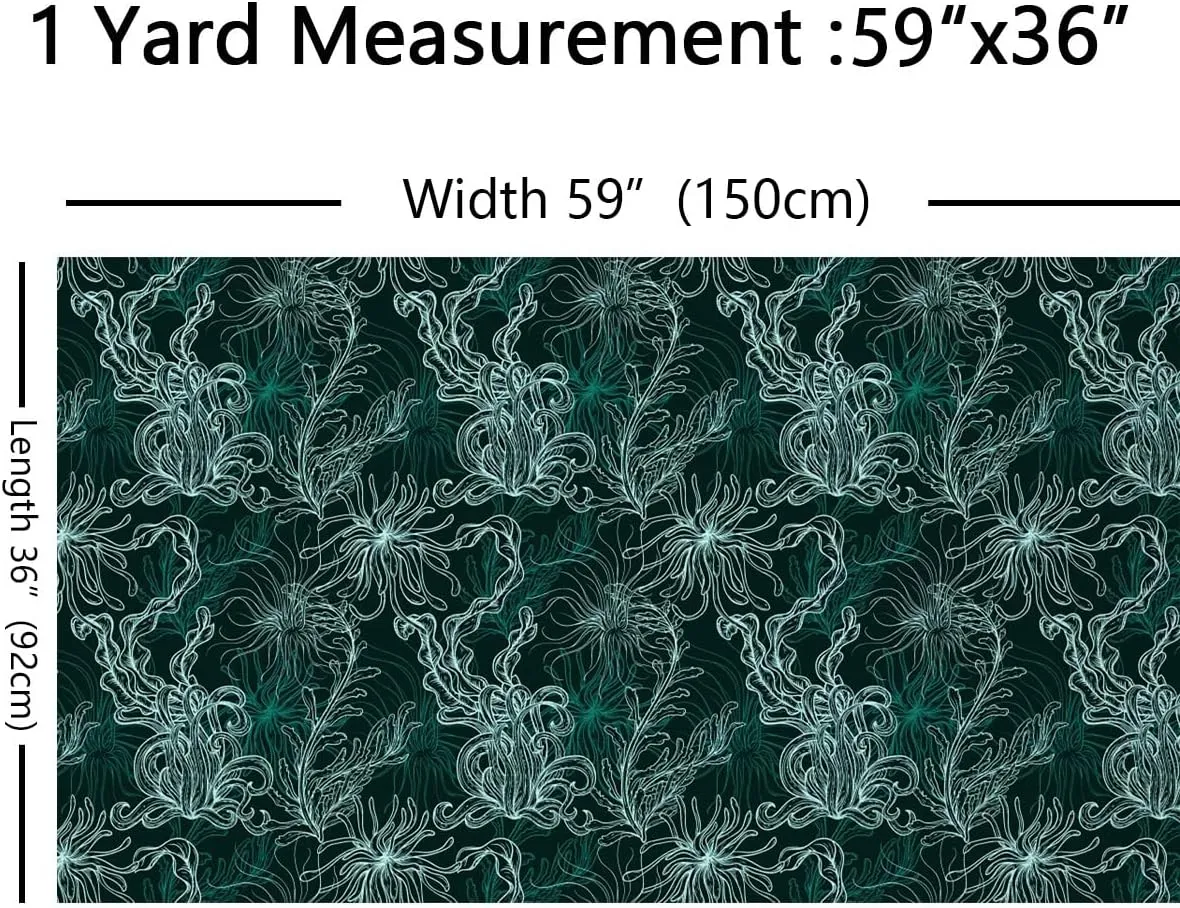 Feelyou Ocean Upholstery Fabric for Chairs, Marine Life Sea Fabric by The Yard, Marine Plants and Seaweed Decorative Fabric for Upholstery and Home DIY Projects, 1 Yard, Green