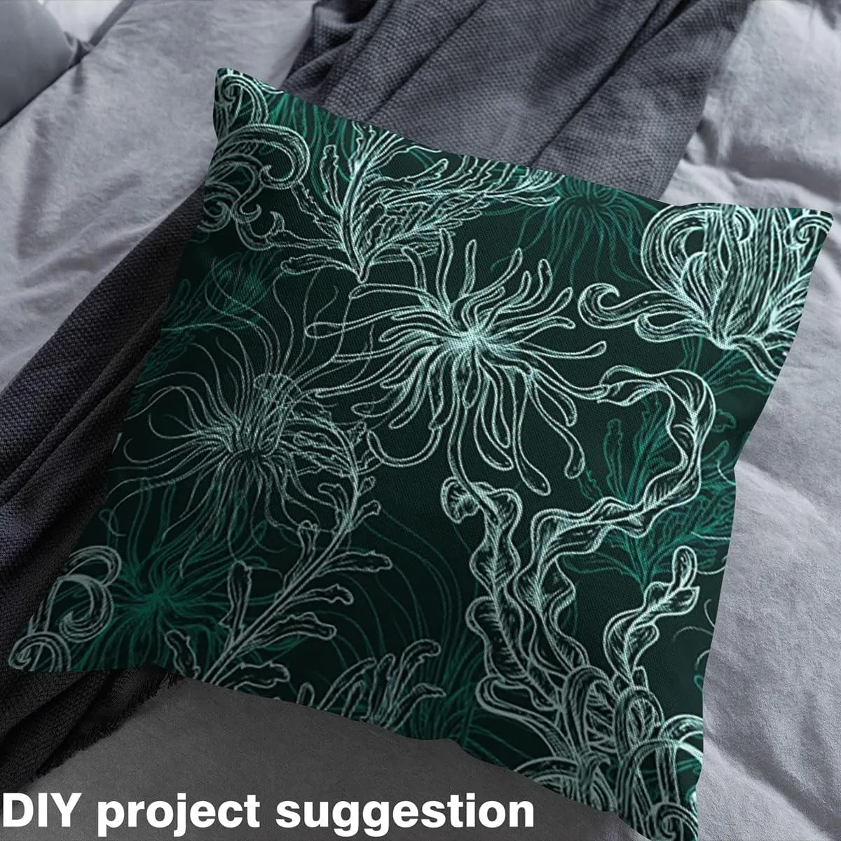 Feelyou Ocean Upholstery Fabric for Chairs, Marine Life Sea Fabric by The Yard, Marine Plants and Seaweed Decorative Fabric for Upholstery and Home DIY Projects, 1 Yard, Green
