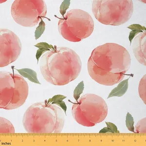 Feelyou Peach Outdoor Fabric by The Yard,Cute Peach Leaf Printed Upholstery Fabric for Chairs, Natural Theme Decorative Fabric for Home DIY Projects, 3 Yards, Pink Green