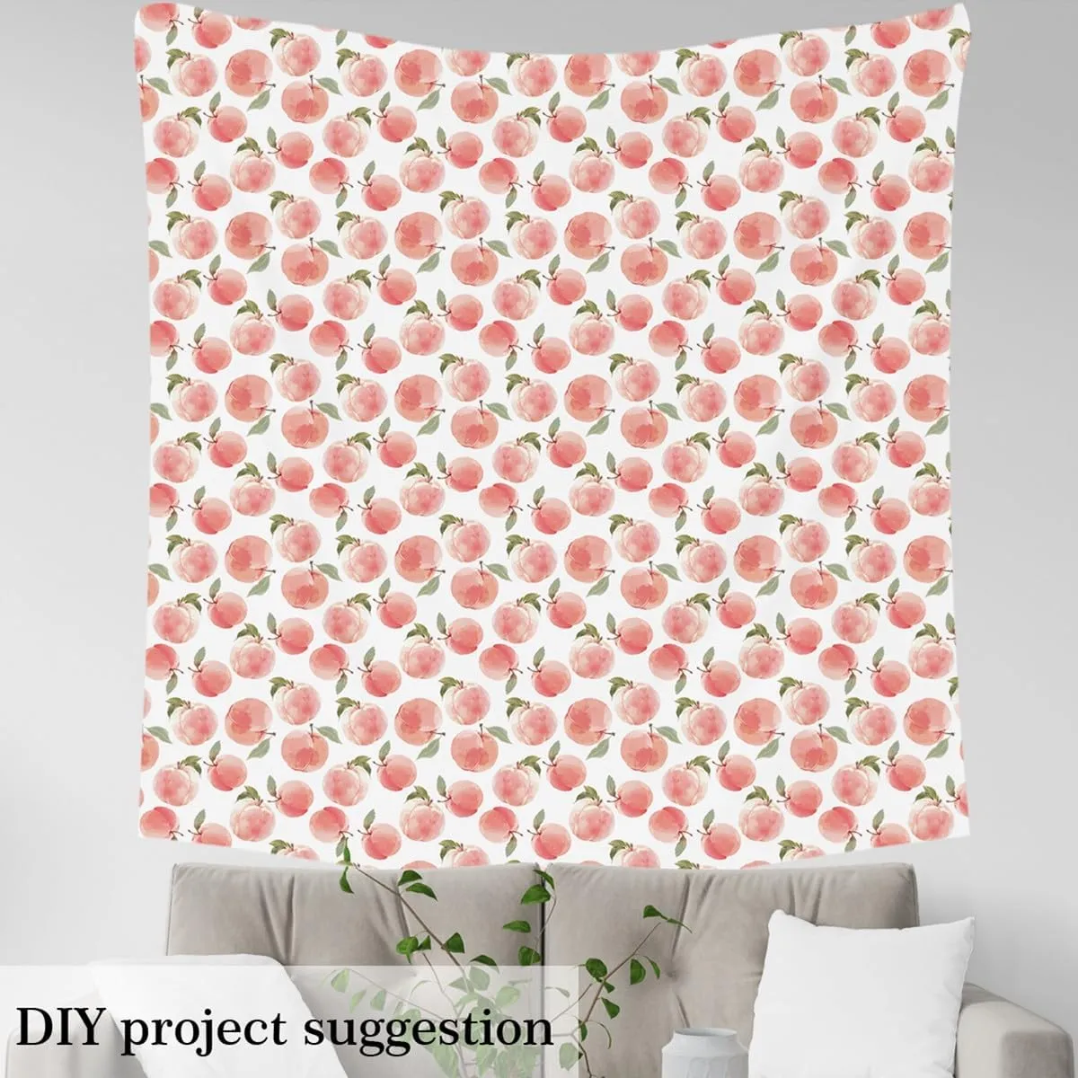 Feelyou Peach Outdoor Fabric by The Yard,Cute Peach Leaf Printed Upholstery Fabric for Chairs, Natural Theme Decorative Fabric for Home DIY Projects, 3 Yards, Pink Green