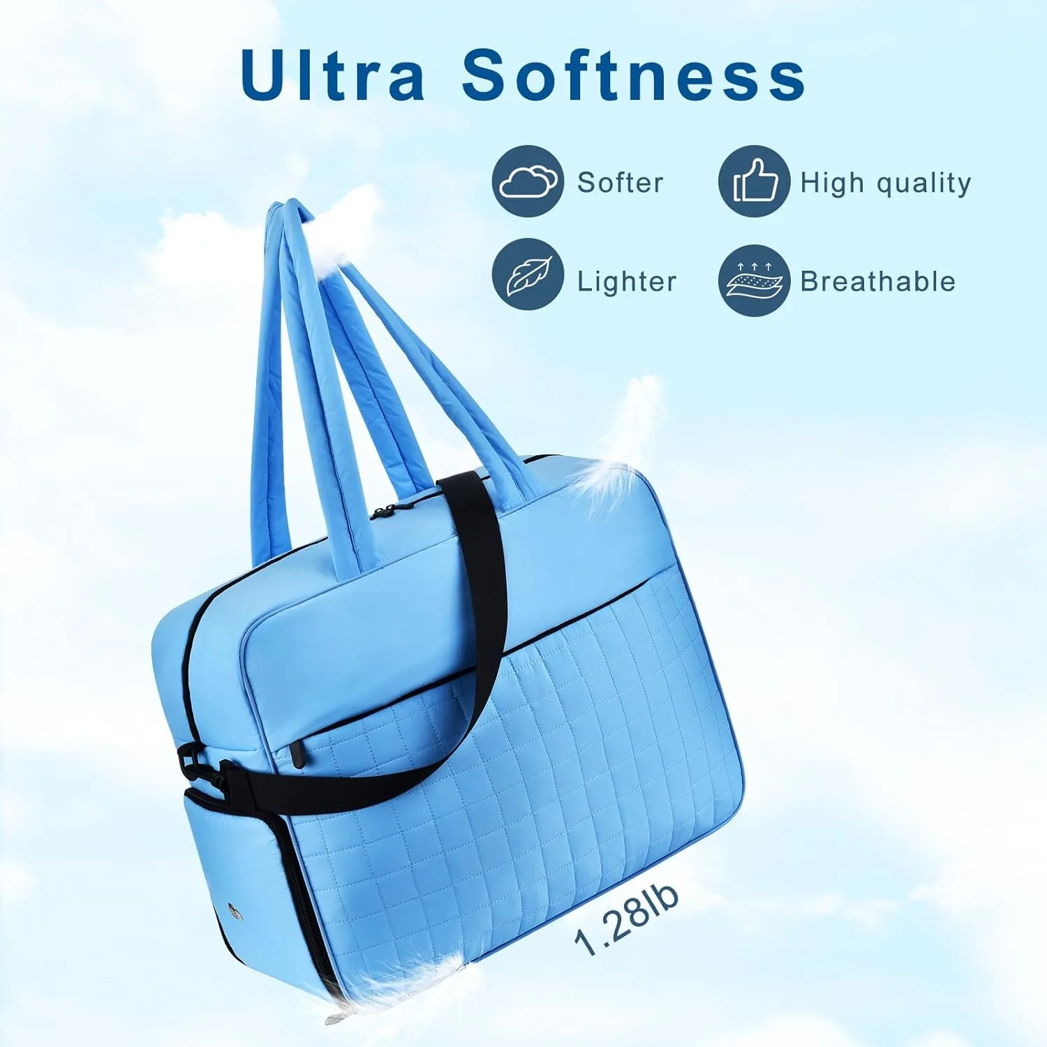 Felipe Varela Puffer Travel Duffle Bag, Gym Bag for Women with Shoe Compartment, Lightweight Tote Weekender Overnight Carry on Duffel Bags for Travel(Blue,36L)
