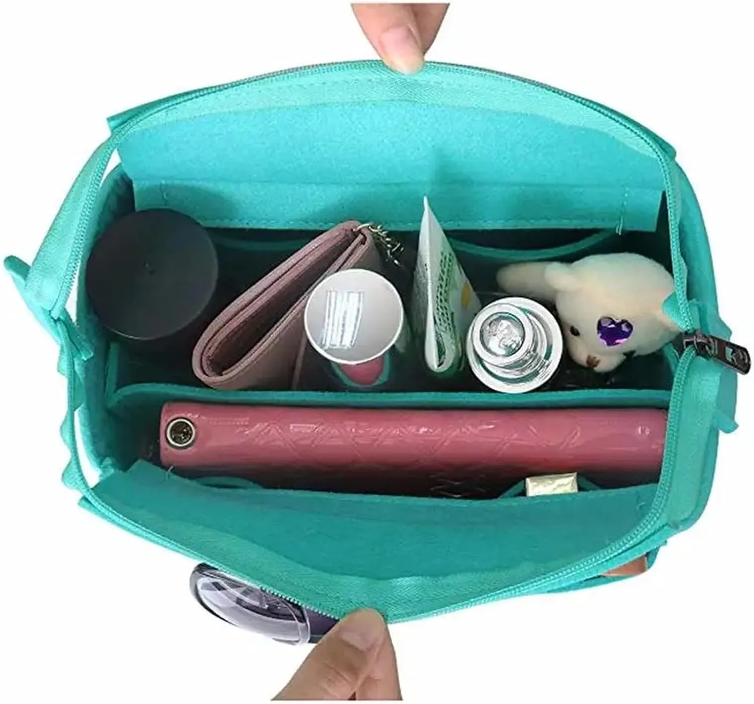 Felt Insert Bag Cosmetic Organizer Felt Insert Bag For Handbag Travel Inner Purse Portable Make Up Bags(Light green,25x16x14.5cm)